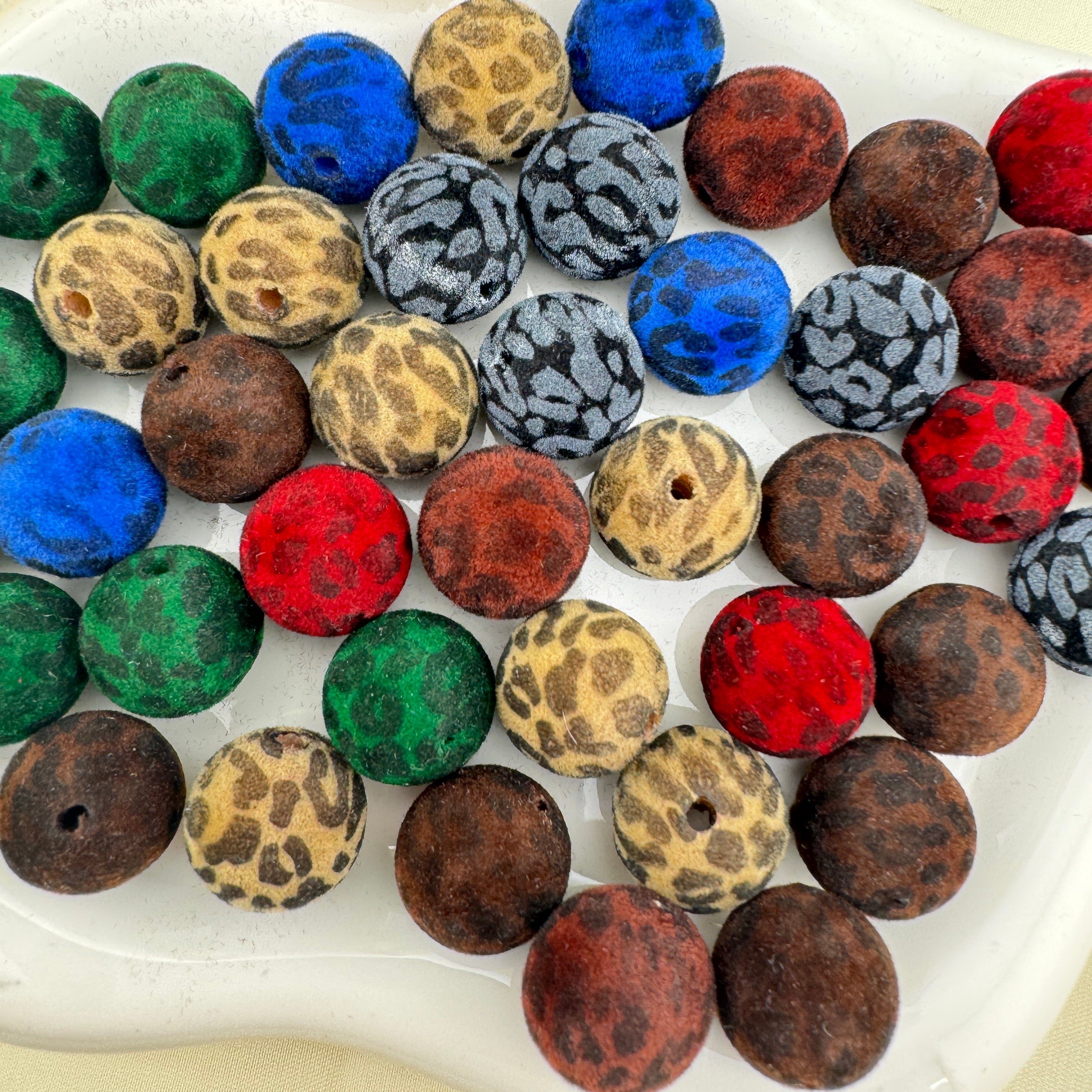 FS6832-Random Mixed Dark Color 16mm Flocked Acrylic Beads Zoe DIY Wholesale