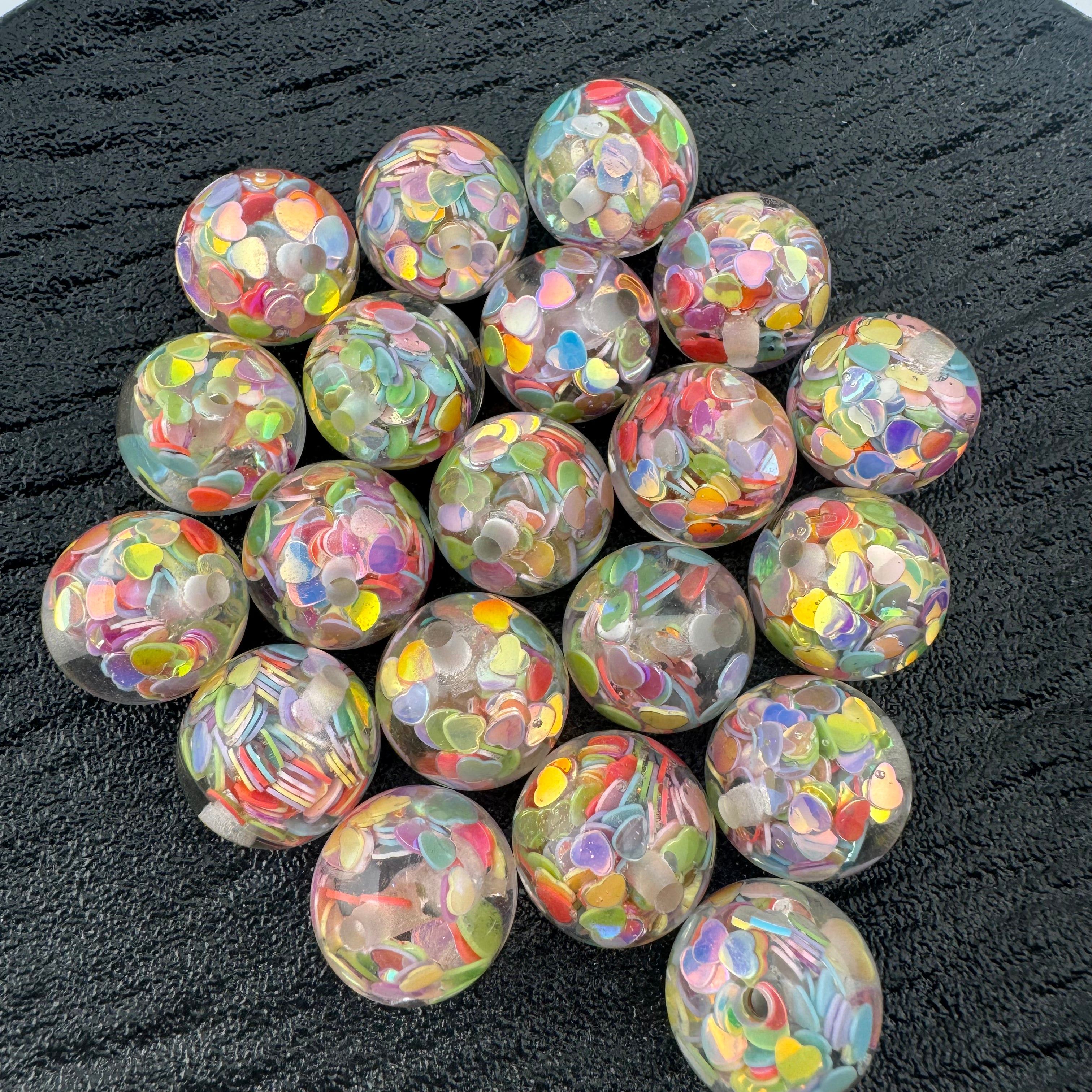 FS1726-16MM Size Heart Flash Chips Resin Beads Fit For Beadable Pens