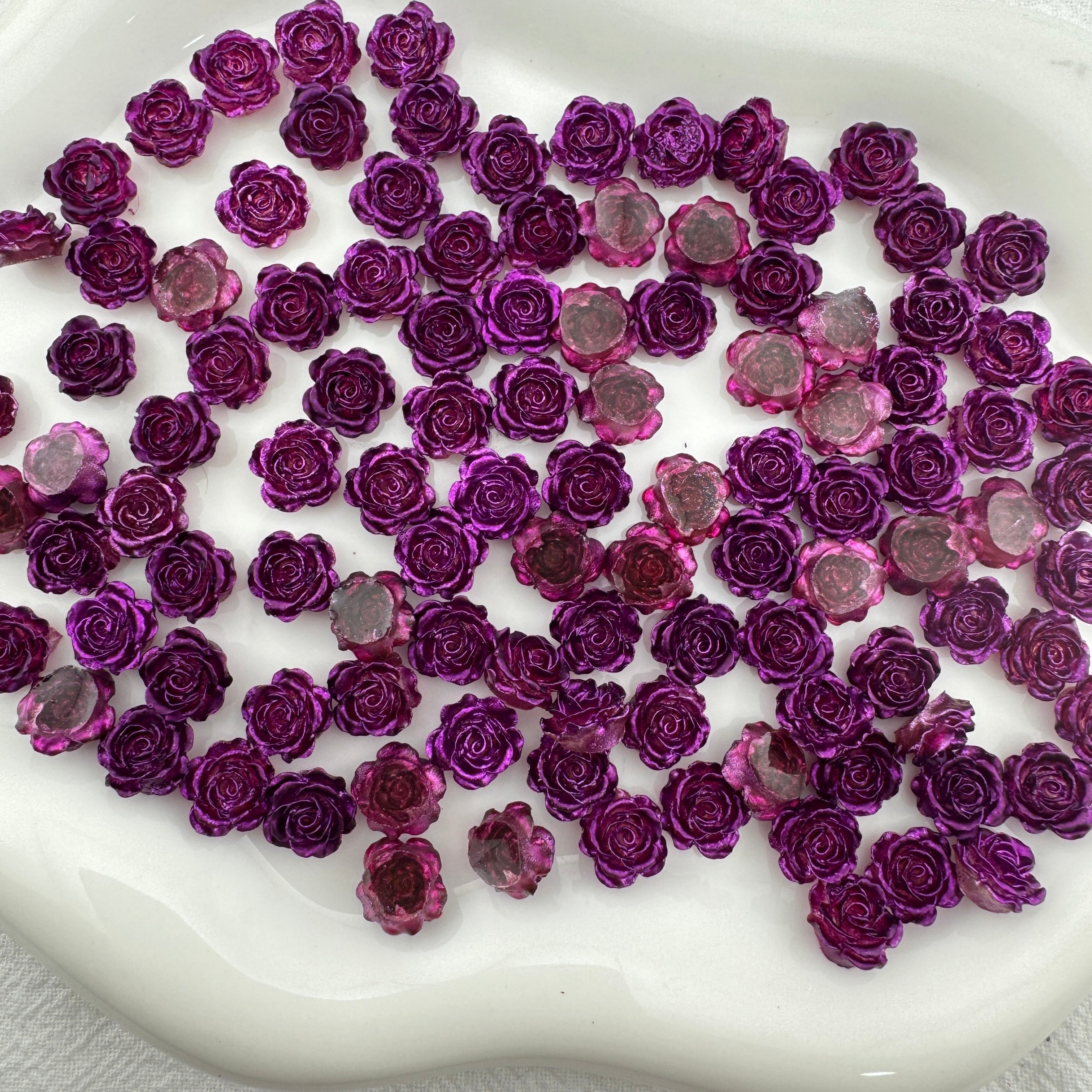 FS6335-9mm Metallic Looking Luminous Soft Flower Nail Charms Zoe's DIY Shop