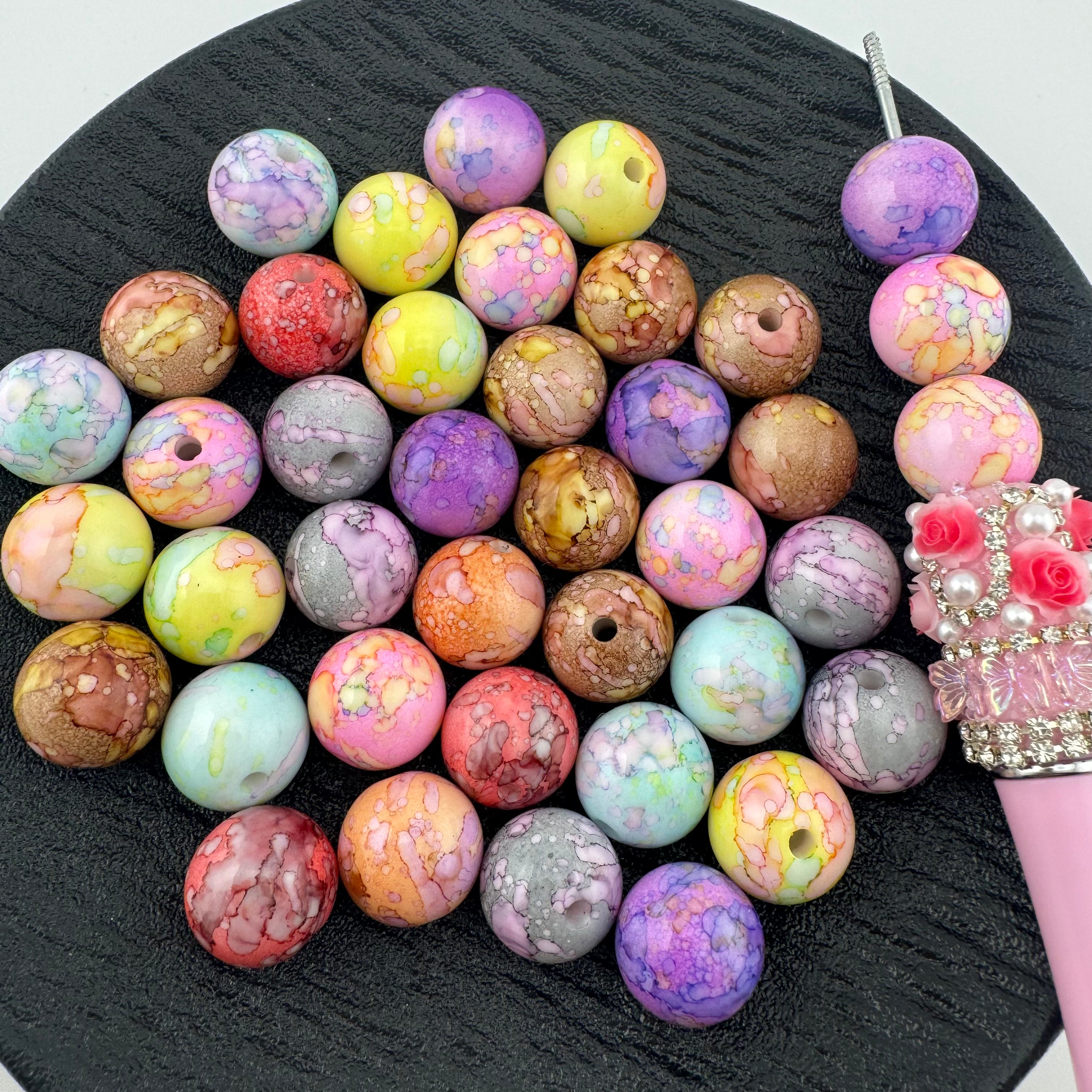 FS1731-16mm Mixed Marble Acrylic Beads Fit For Beadable Pens