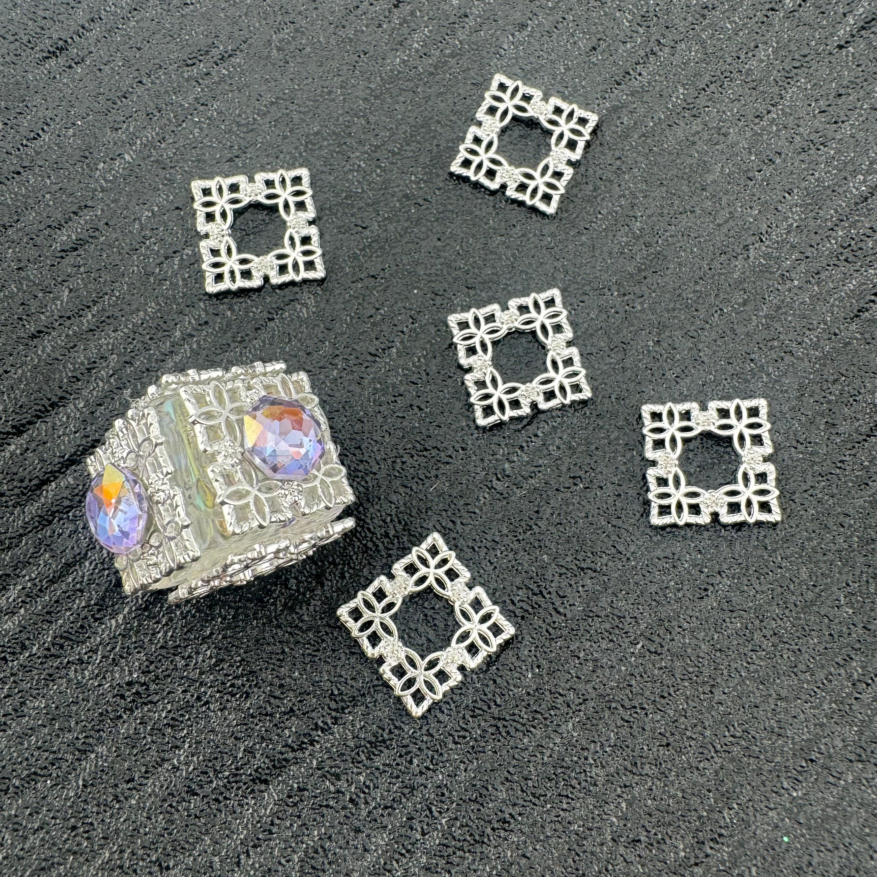 FS3035-10 Pieces Sliver Metal Cube Patch For Making Fancy Beads