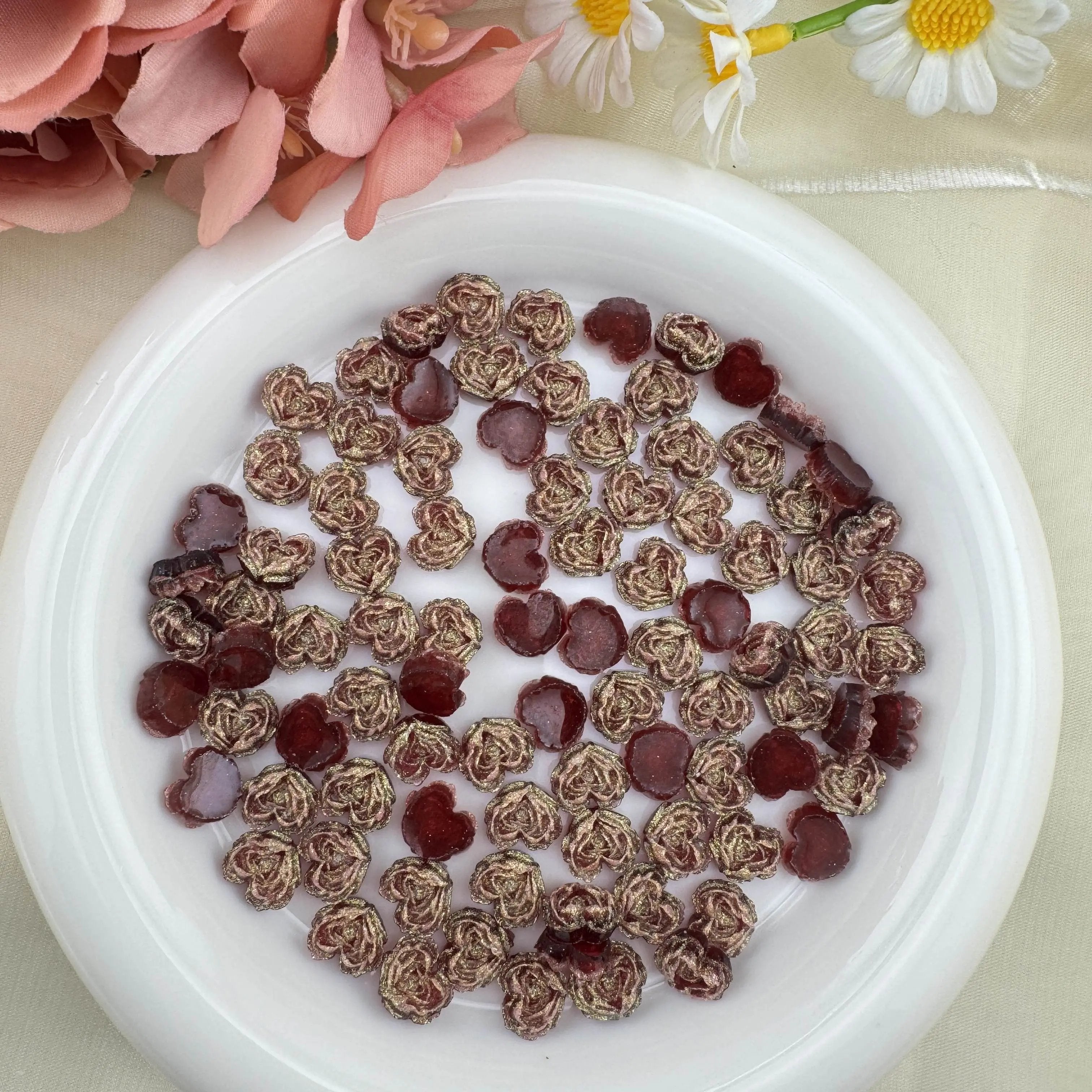 FS6351- About 9×10mm Deep - Color Luminous Heart Soft Flower Charms Zoe's DIY Shop