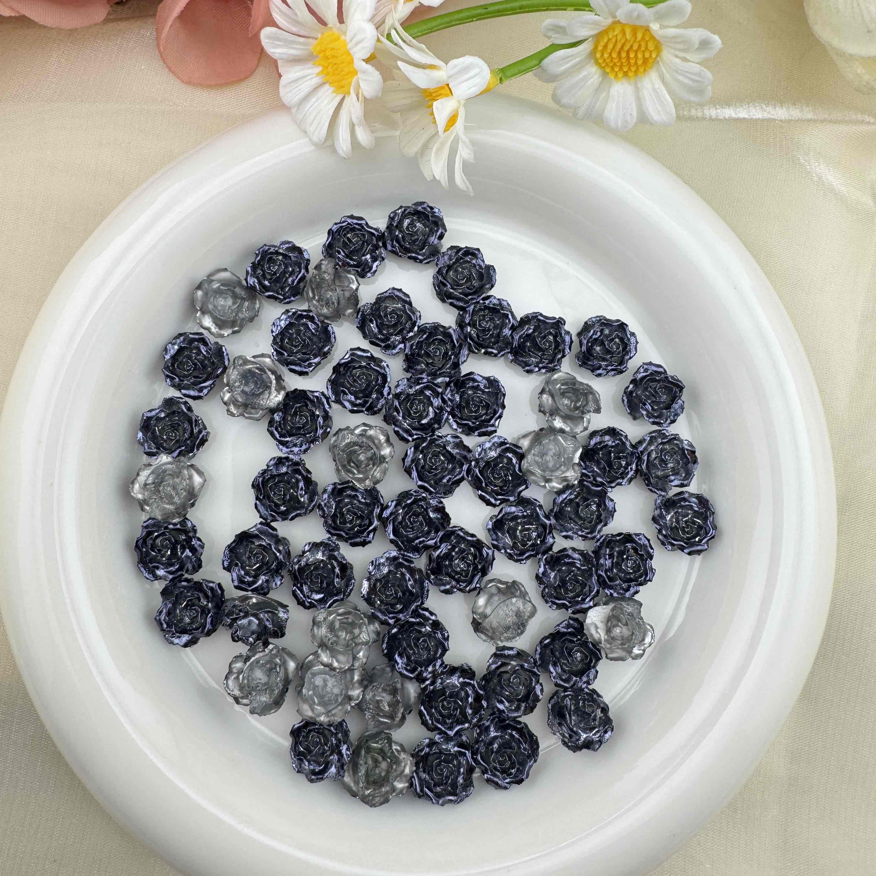 FS6388-11mm Black Blue Small Flower Nail Charms For Making Fancy Beads Or Fancy Beadable Pens Zoe DIY Wholesale