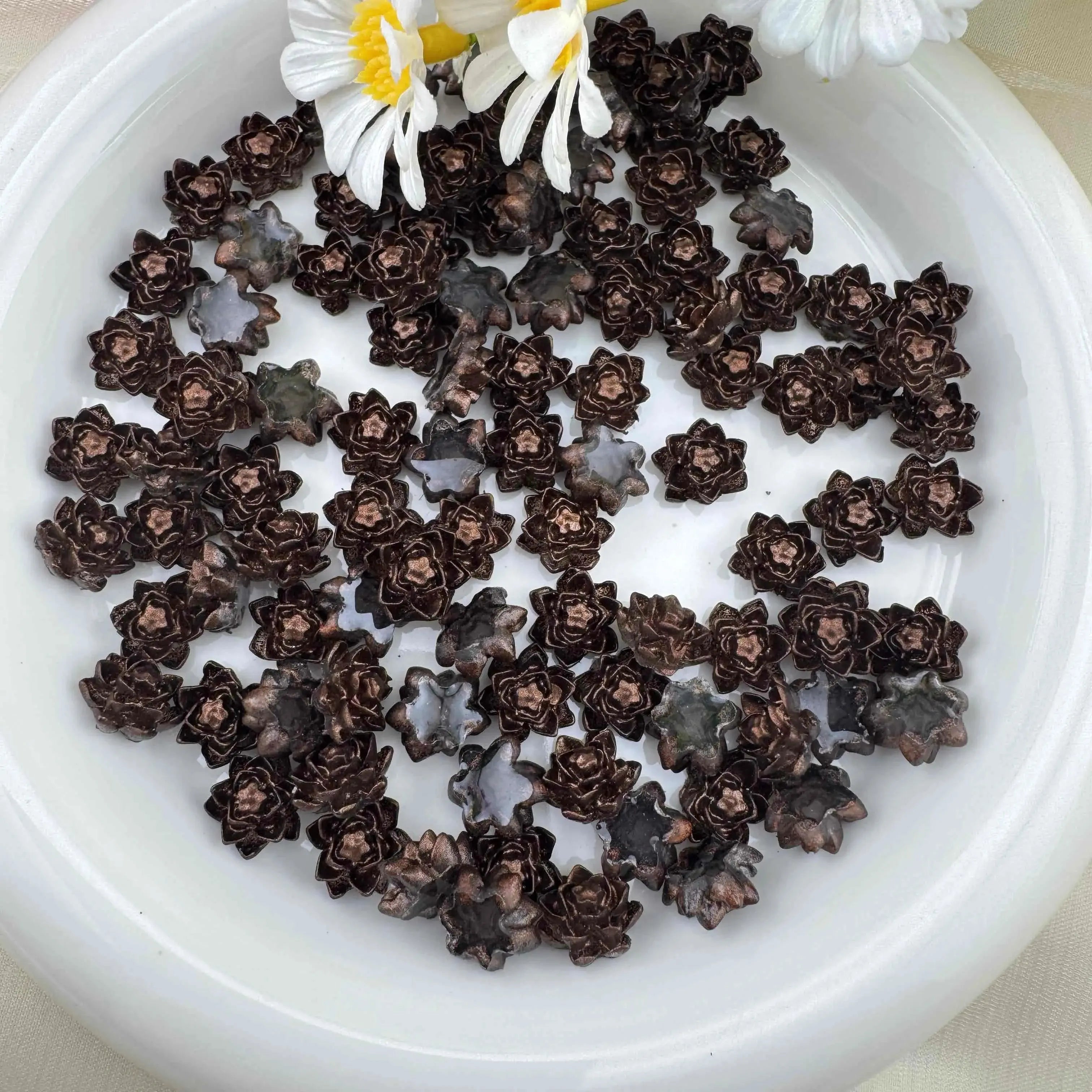 FS3990-10mm  Glowing Coffee Lotus Flower Nail Charms For Making Fancy Beads Or Fancy Beadable Pens Zoe DIY Wholesale