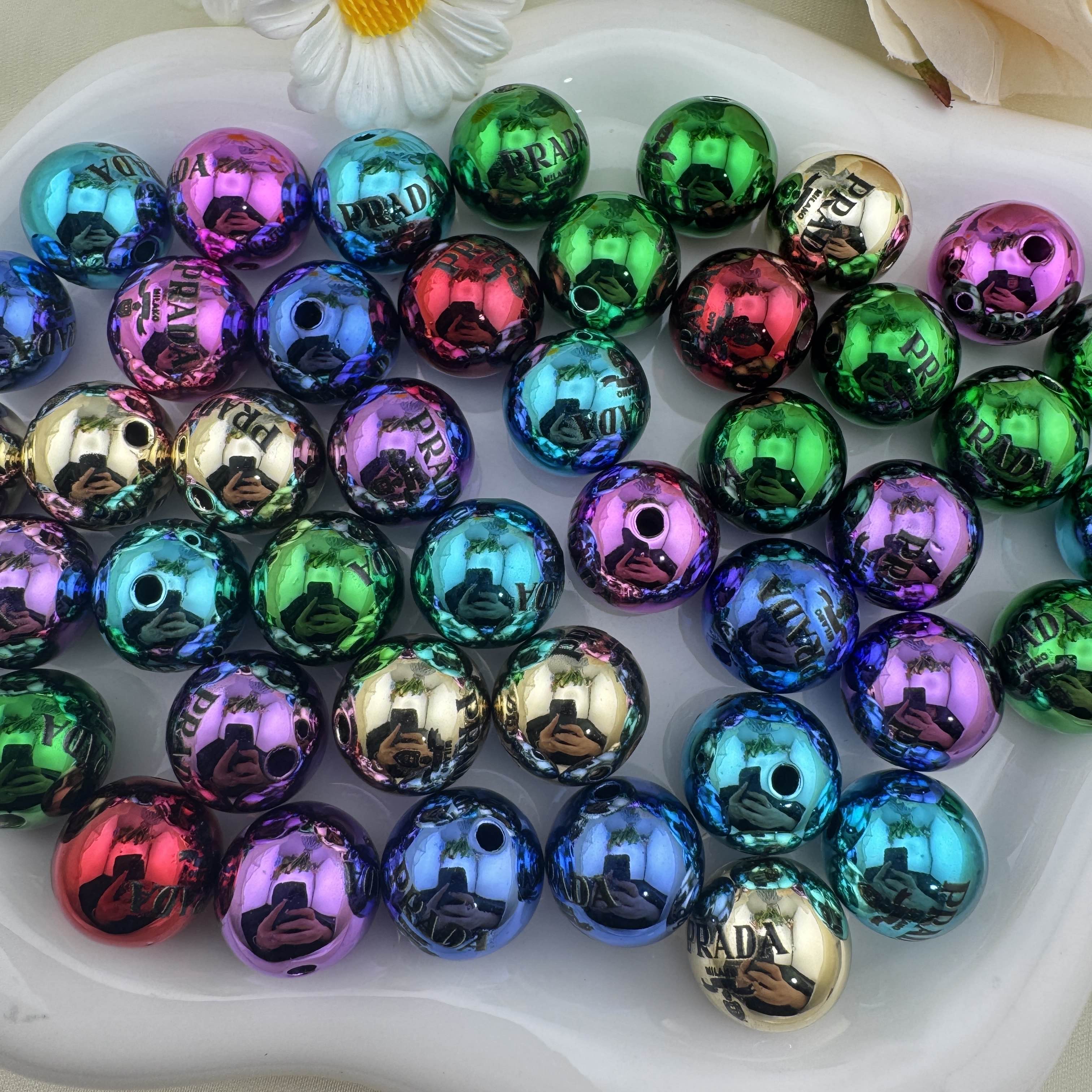 FS6819-16mm Random Mixed Color Metallic Looking Acrylic Beads Zoe DIY Wholesale