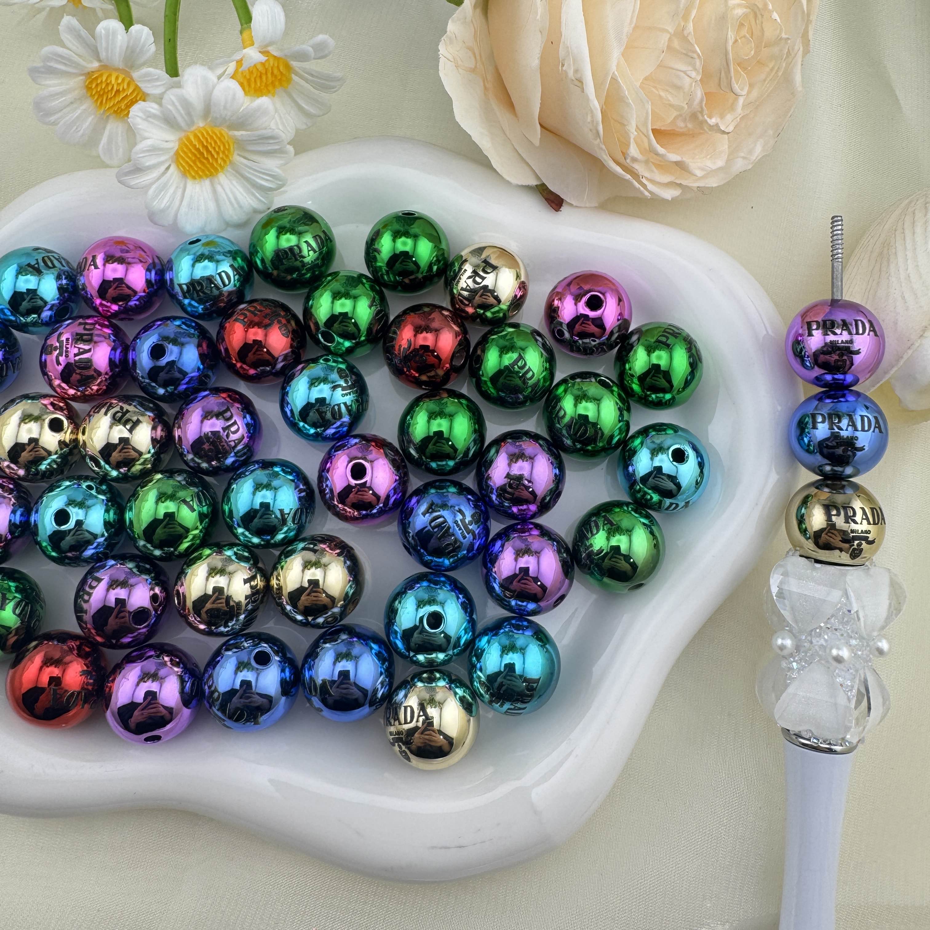 FS6819-16mm Random Mixed Color Metallic Looking Acrylic Beads Zoe DIY Wholesale
