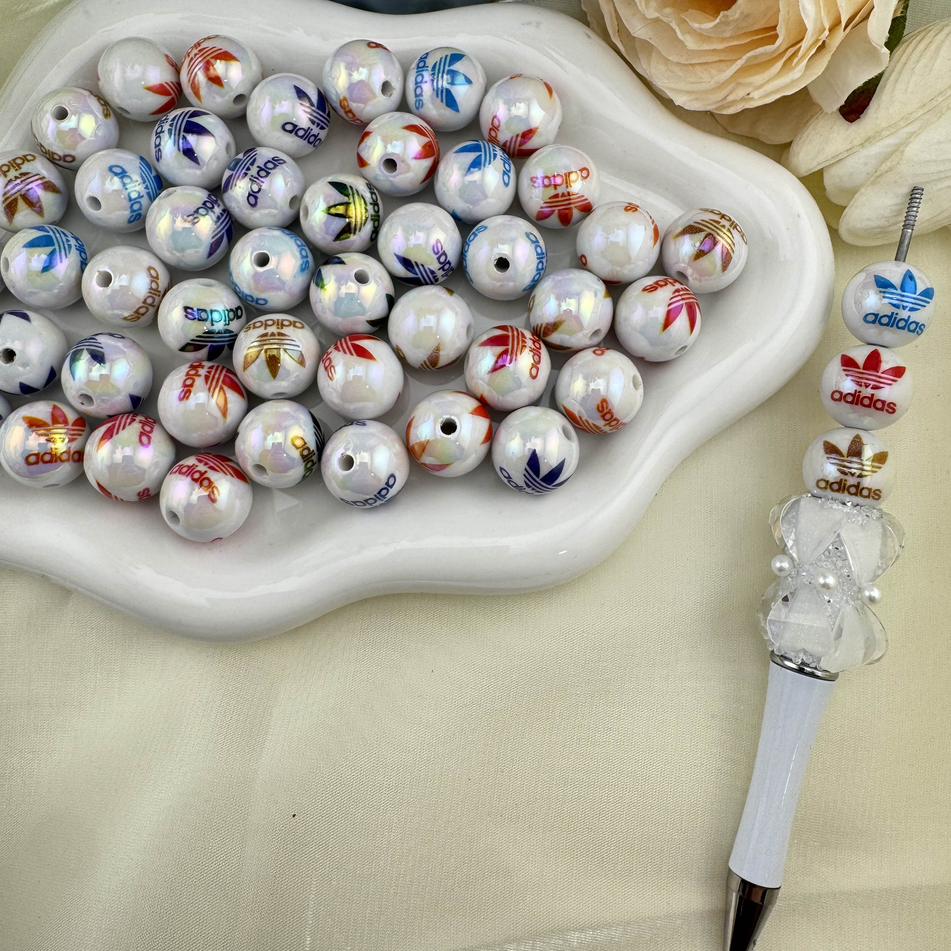 FS6834-Solid White Mixed Color UV Coating Printed Acrylic Beads Zoe DIY Wholesale