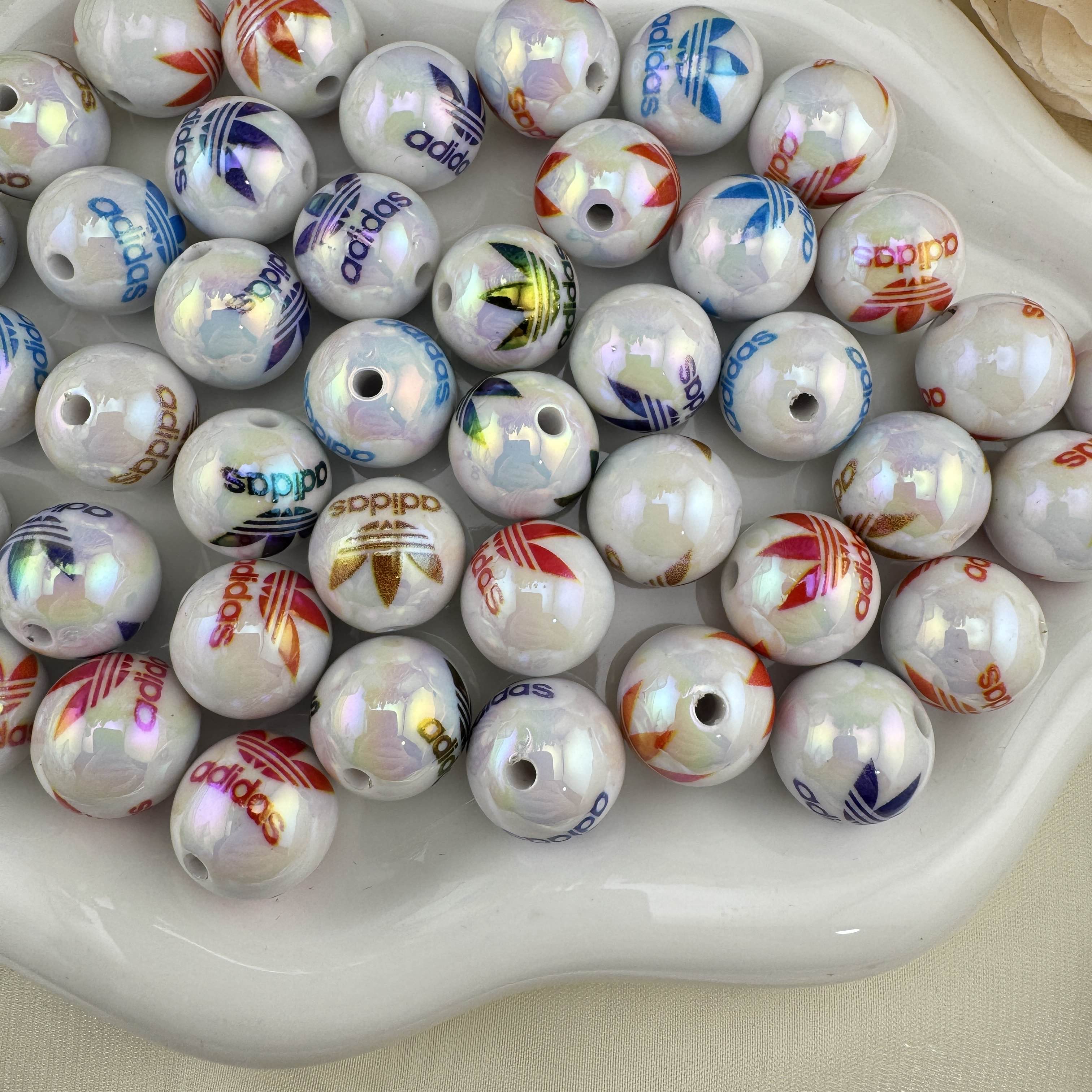 FS6834-Solid White Mixed Color UV Coating Printed Acrylic Beads Zoe DIY Wholesale