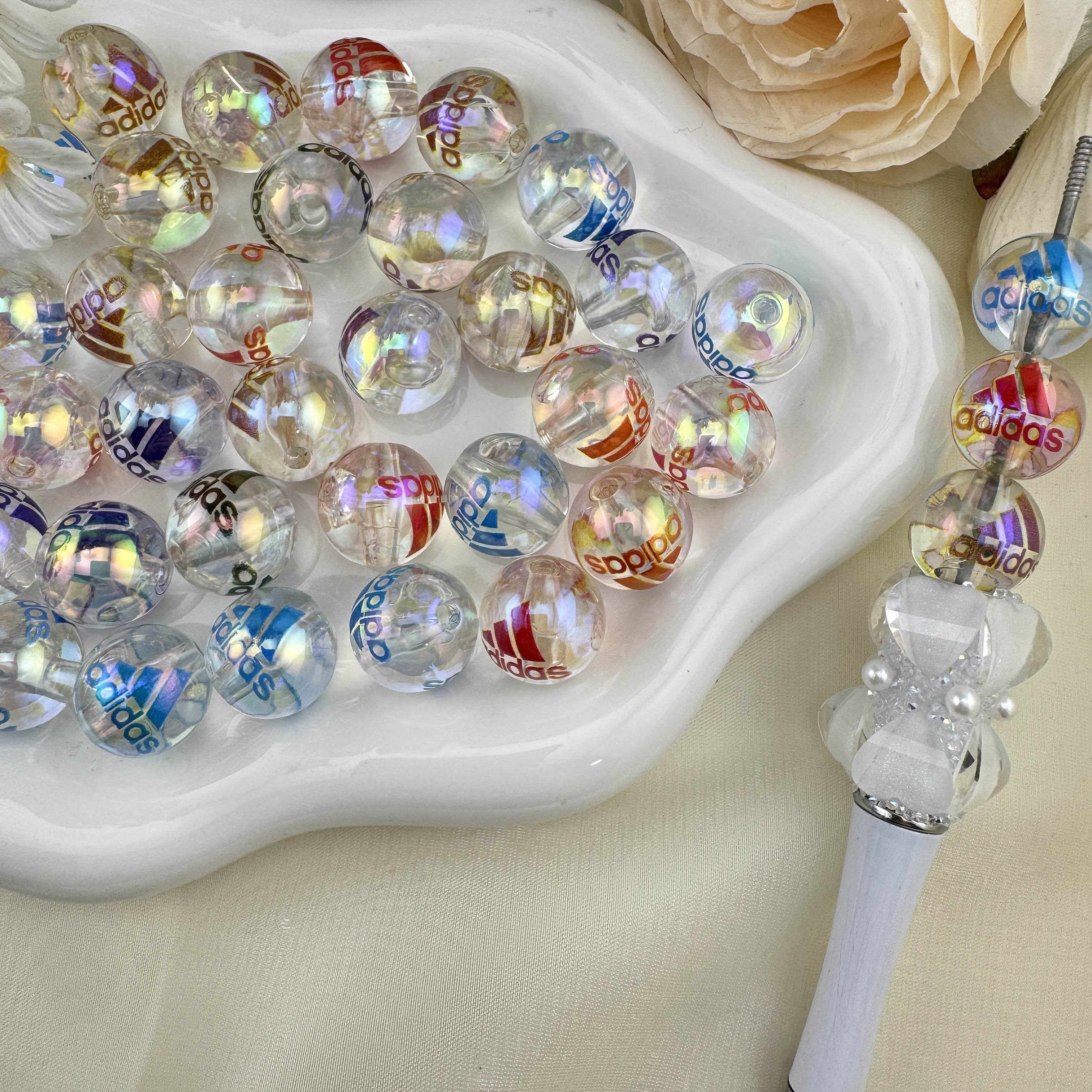 FS6835-16mm Clear Mixed Color Printed Acrylic Beads Zoe DIY Wholesale