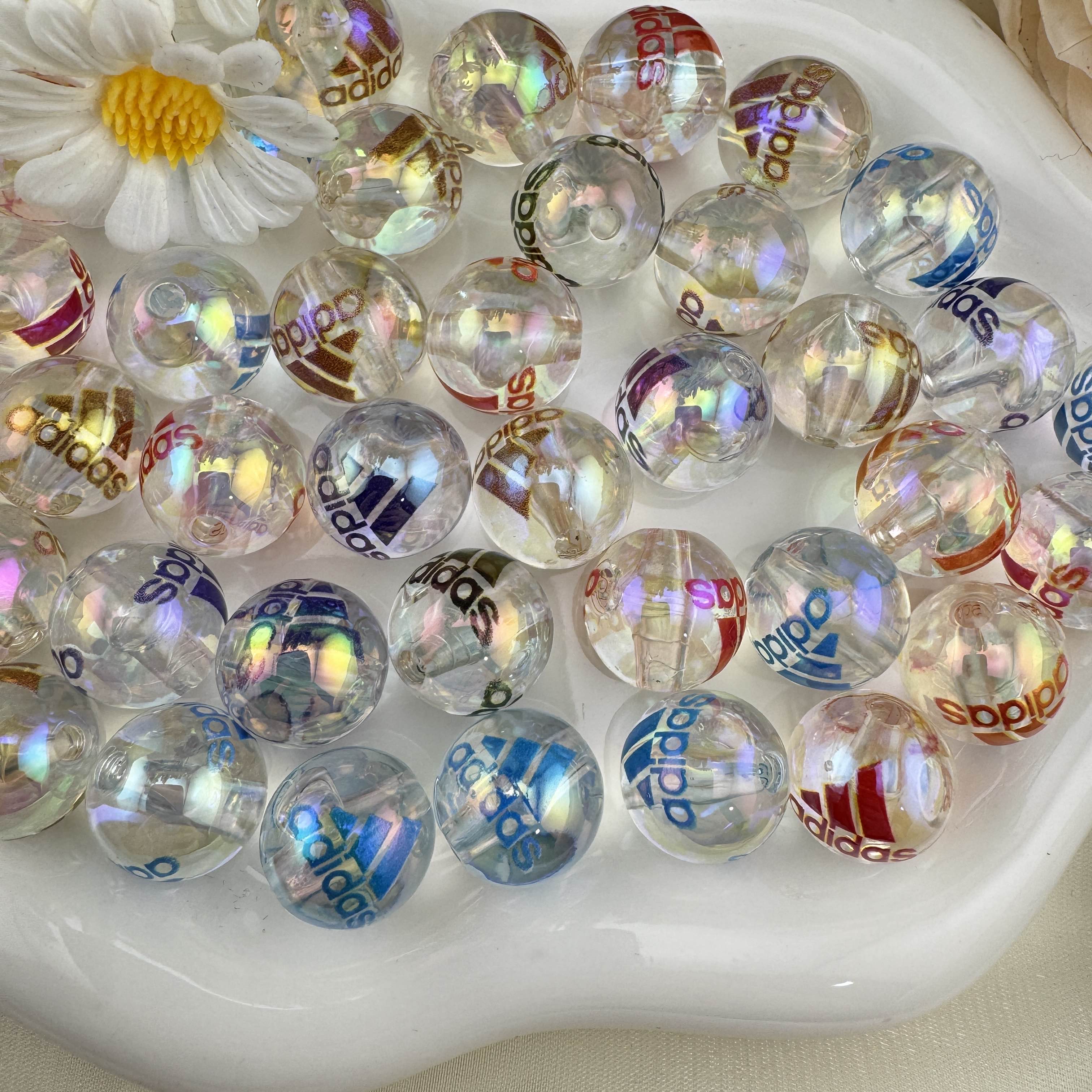 FS6835-16mm Clear Mixed Color Printed Acrylic Beads Zoe DIY Wholesale