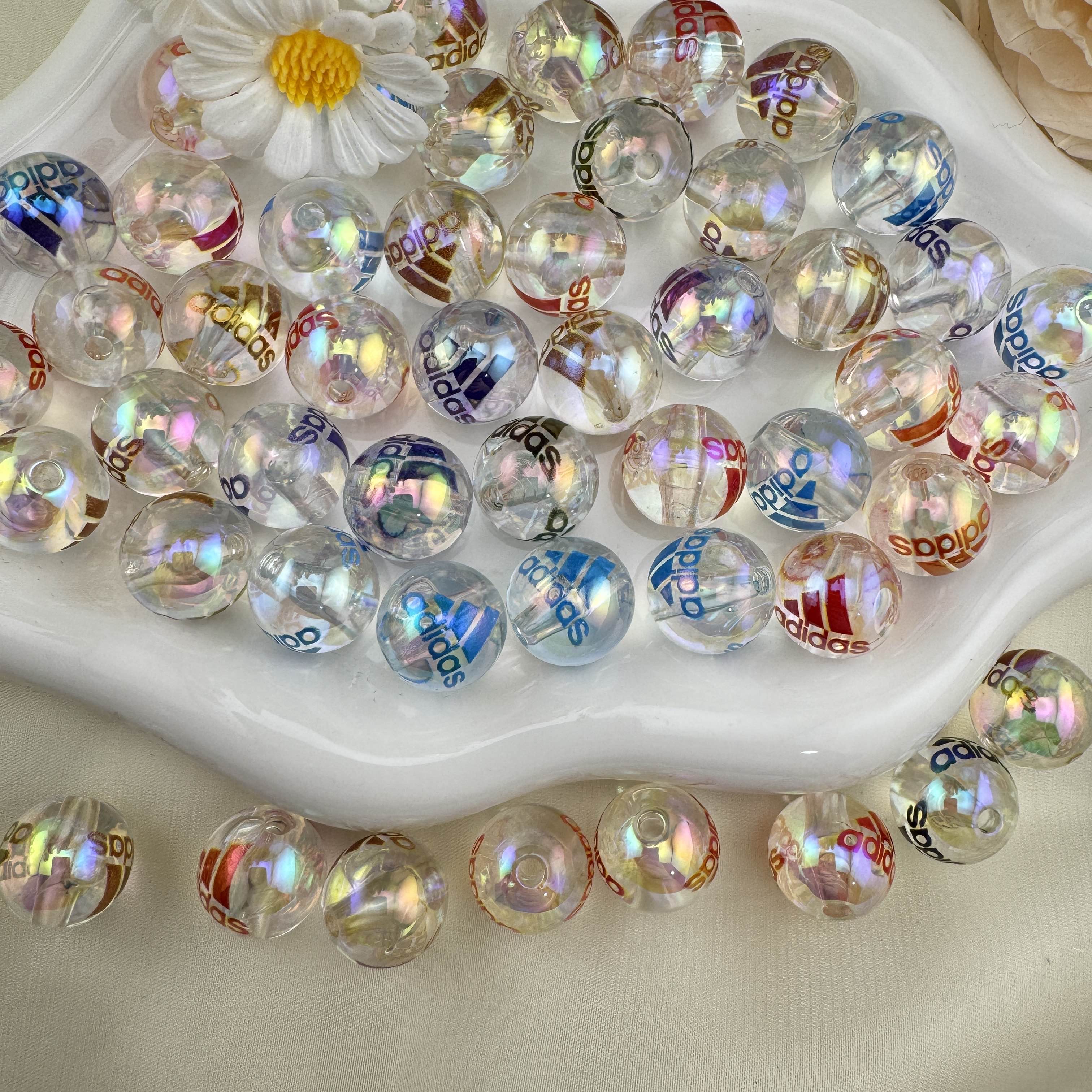 FS6835-16mm Clear Mixed Color Printed Acrylic Beads Zoe DIY Wholesale