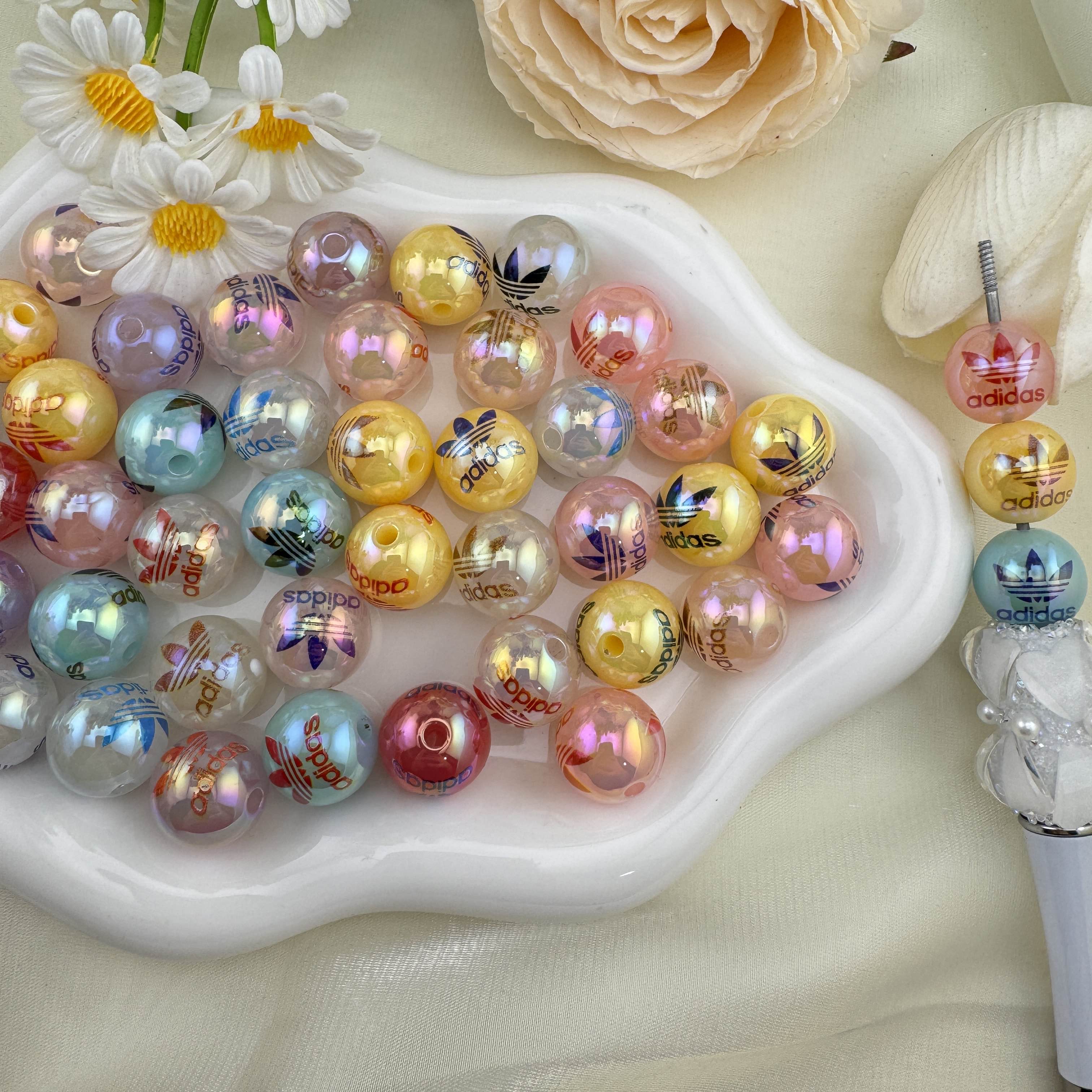 FS6836-16mm Random Mixed Jelly Color Printed Acrylic Beads Zoe DIY Wholesale