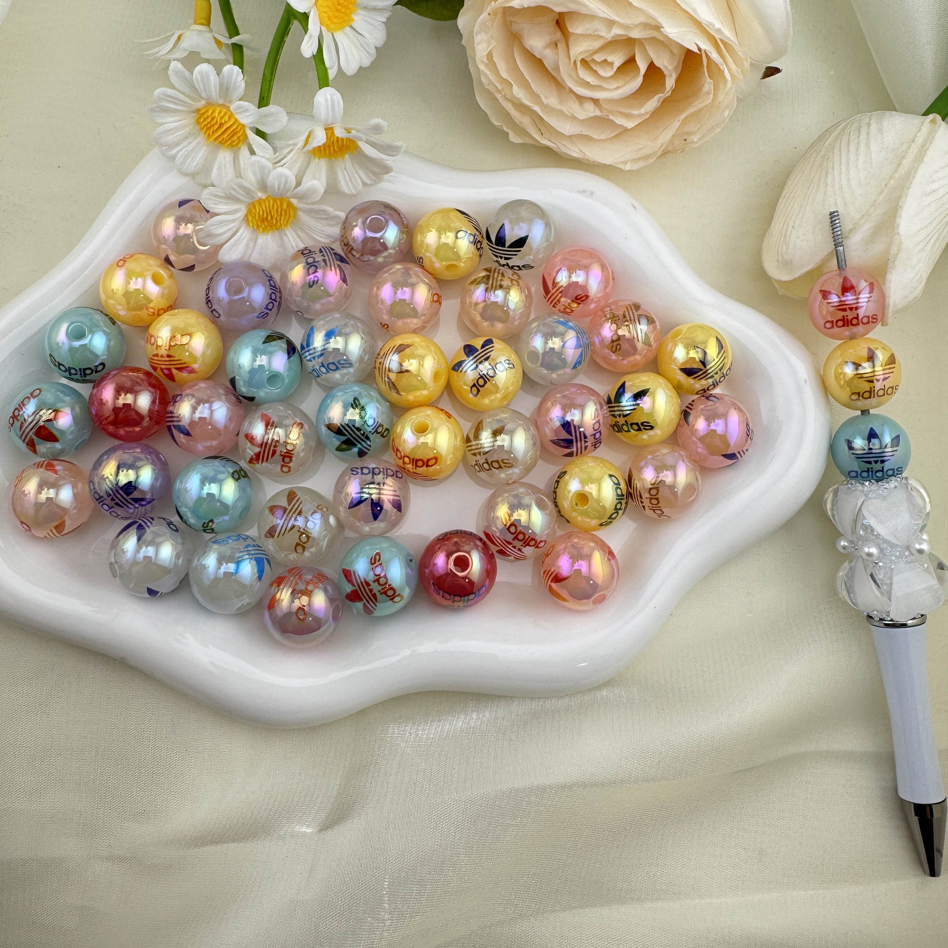 FS6836-16mm Random Mixed Jelly Color Printed Acrylic Beads Zoe DIY Wholesale