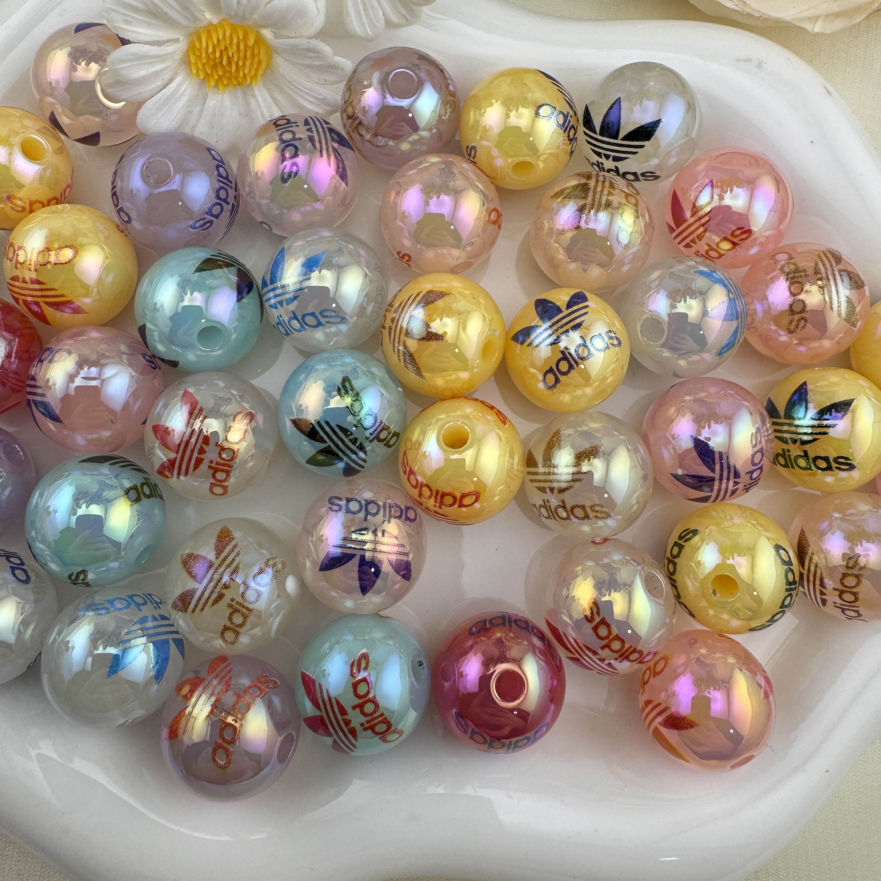 FS6836-16mm Random Mixed Jelly Color Printed Acrylic Beads Zoe DIY Wholesale