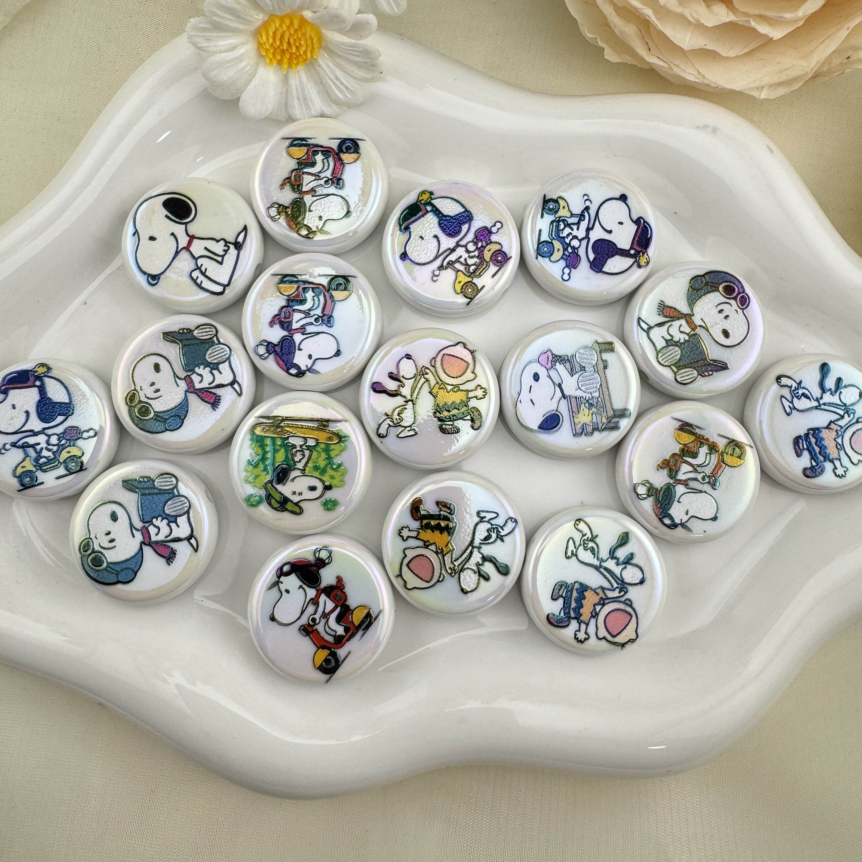 FS6837-20mm Round Plate Mixed Snoopy Printed Acrylic Beads Zoe DIY Wholesale