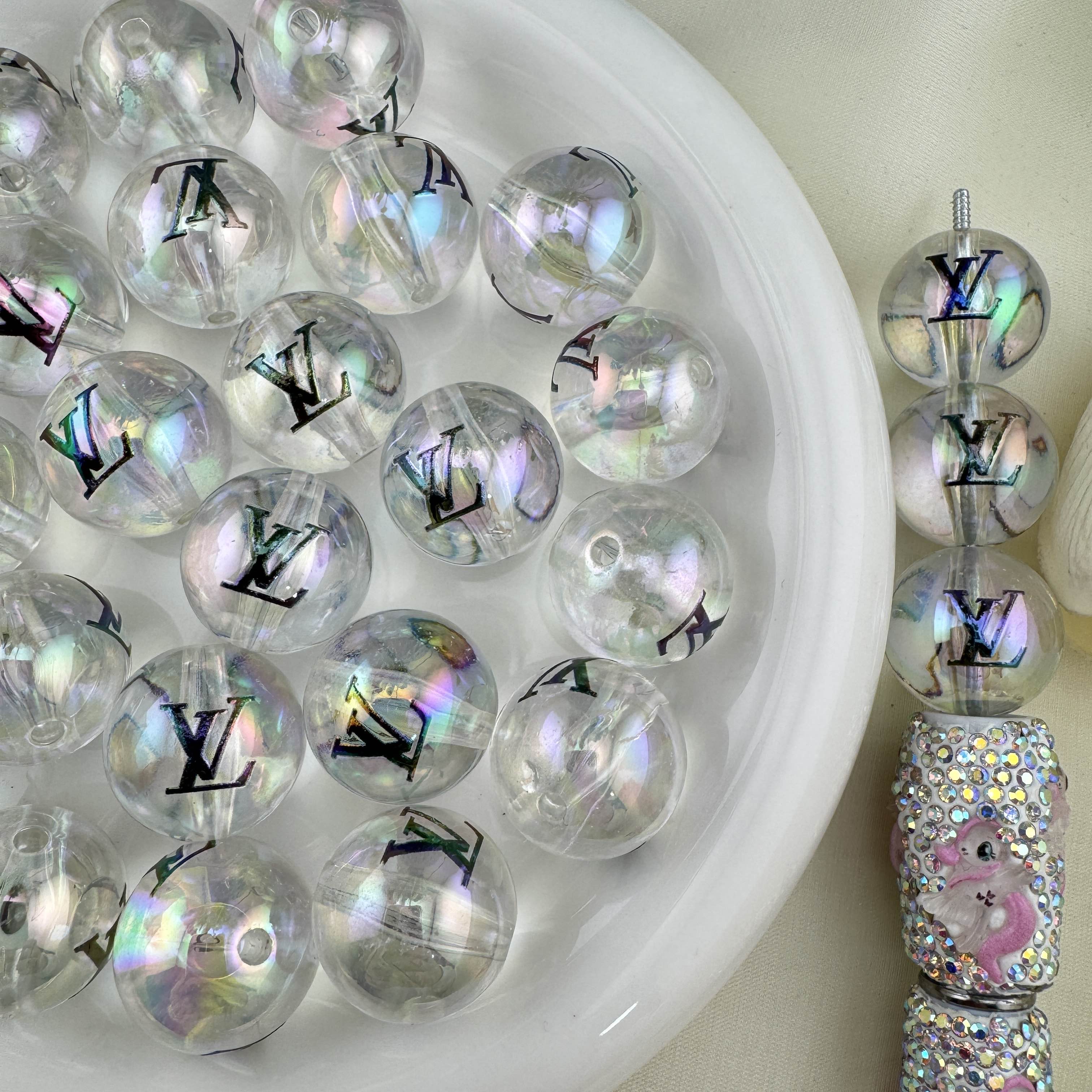 FS6872-20mm UV Coating Clear Acyclic Printed Beads Fit For Beadable Pens Zoe DIY Wholesale