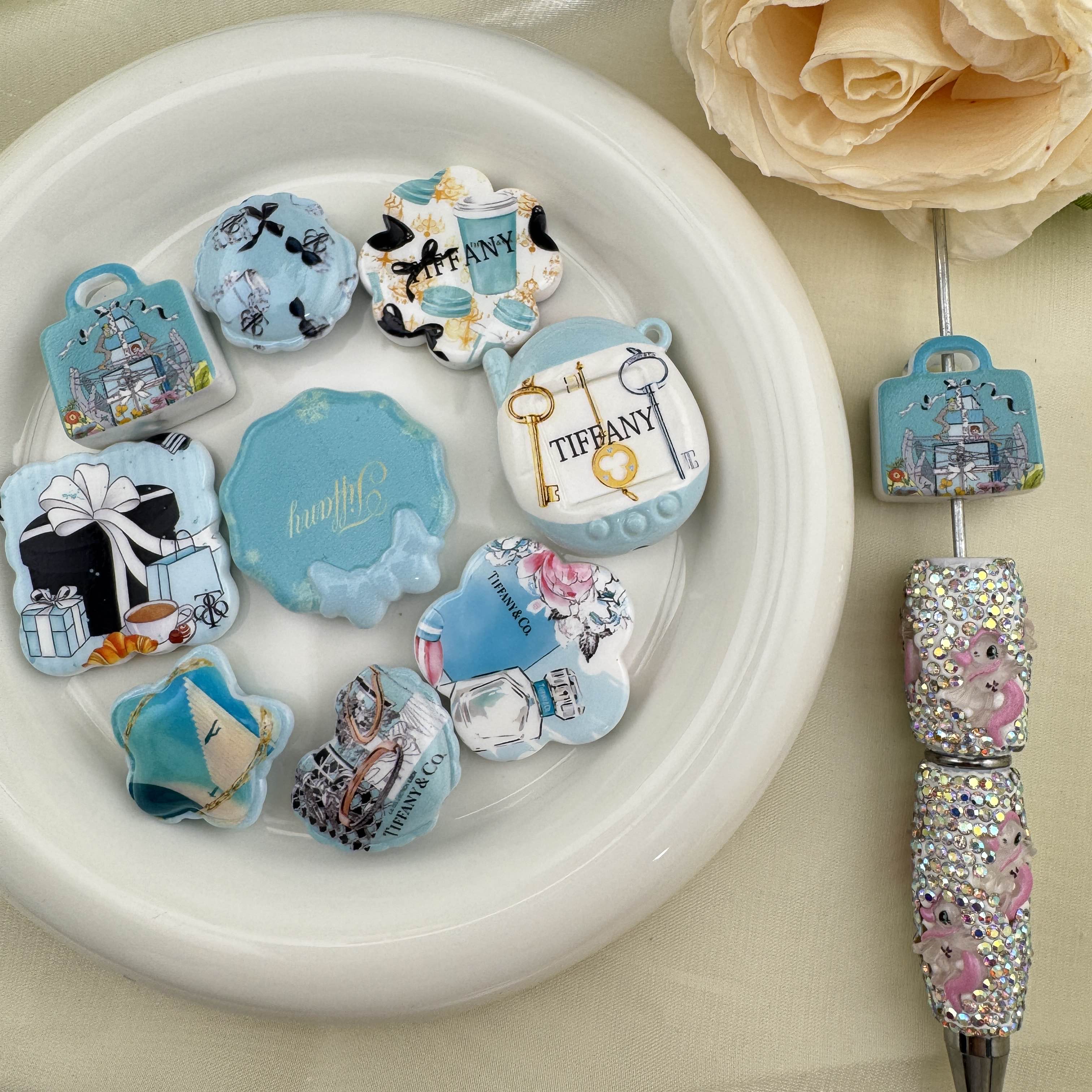 FS6874-Random Printed Acrylic Beads Fit For Beadable Pens Or Making Keychain Jewelry Making Accessories Zoe DIY Wholesale