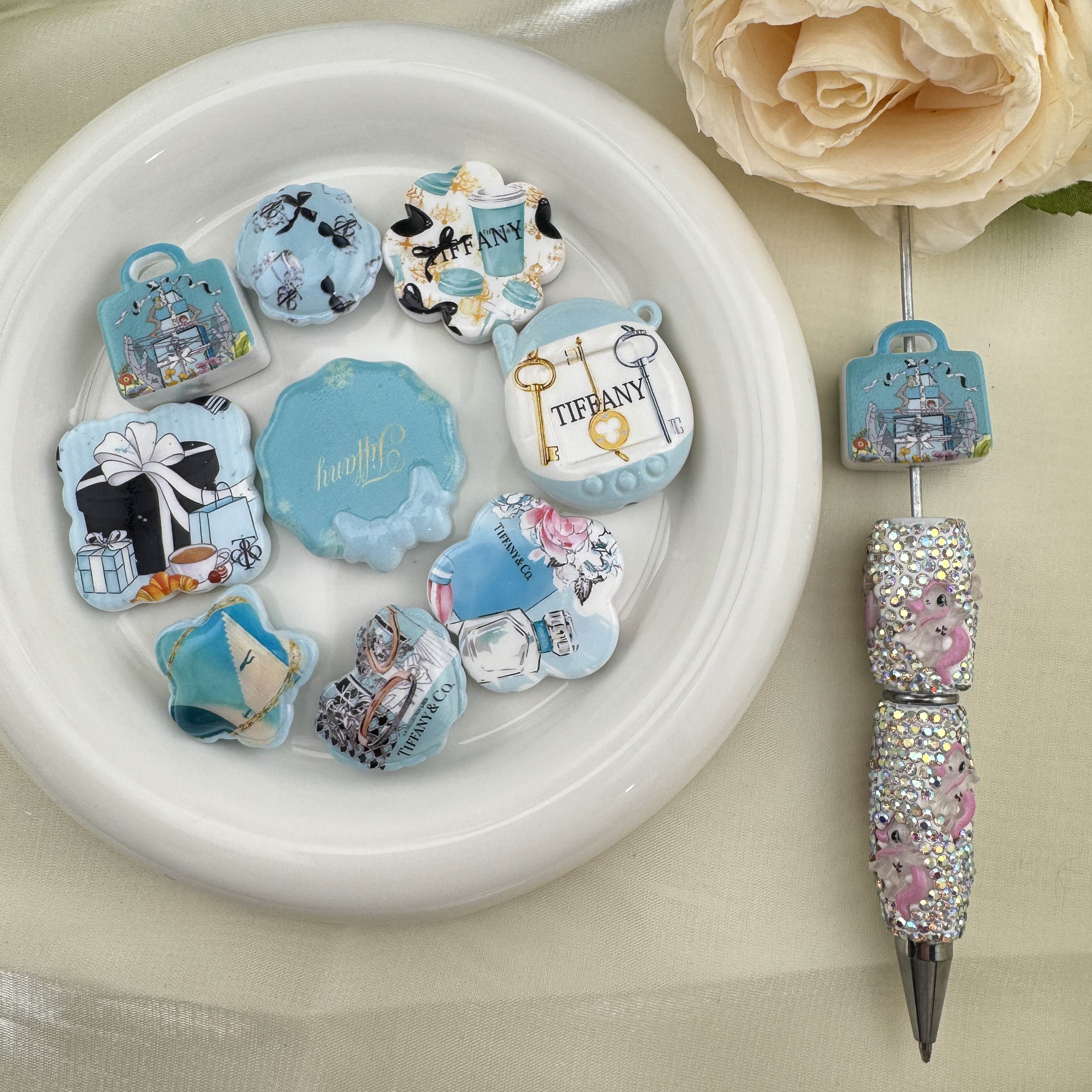 FS6874-Random Printed Acrylic Beads Fit For Beadable Pens Or Making Keychain Jewelry Making Accessories Zoe DIY Wholesale