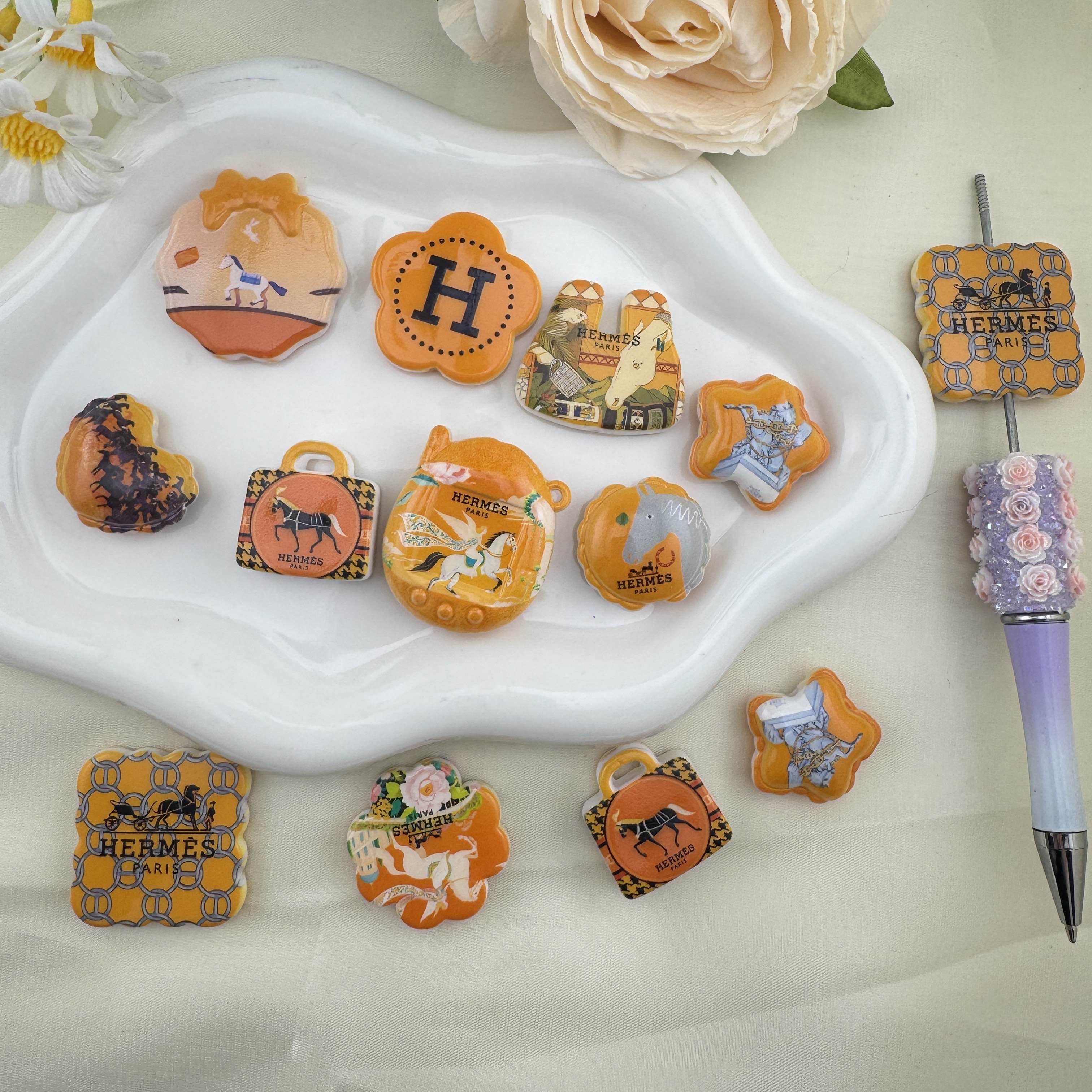 FS6880-Random Mixed Printed Acrylic Beads For Making Keychain Jewelry Making Zoe DIY Wholesale