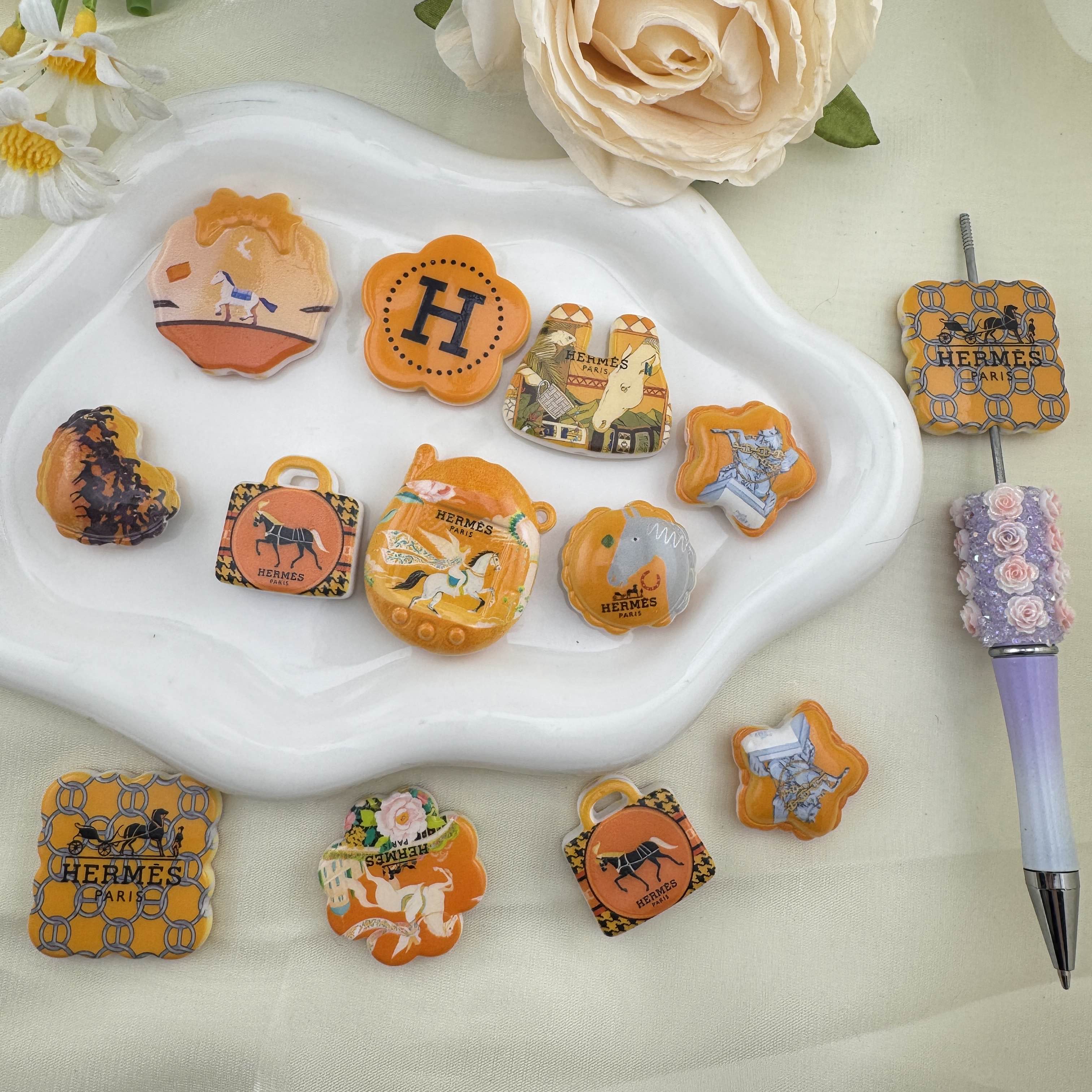 FS6880-Random Mixed Printed Acrylic Beads For Making Keychain Jewelry Making Zoe DIY Wholesale