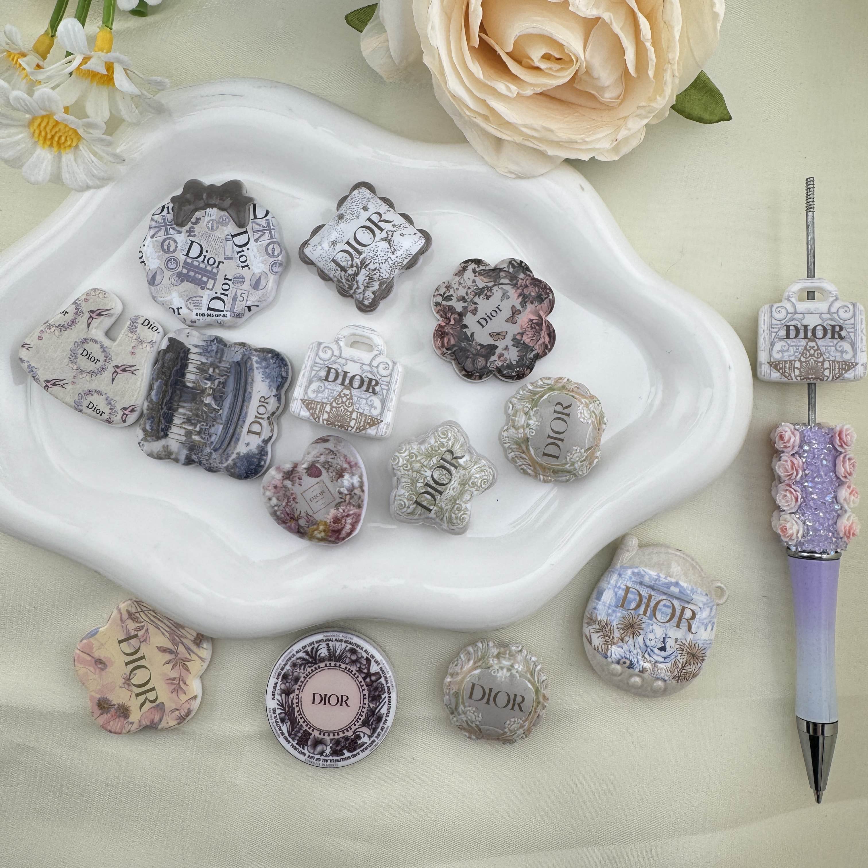 FS6882-Random Mixed Printed Acrylic Beads For Making Keychain Jewelry Making Zoe DIY Wholesale