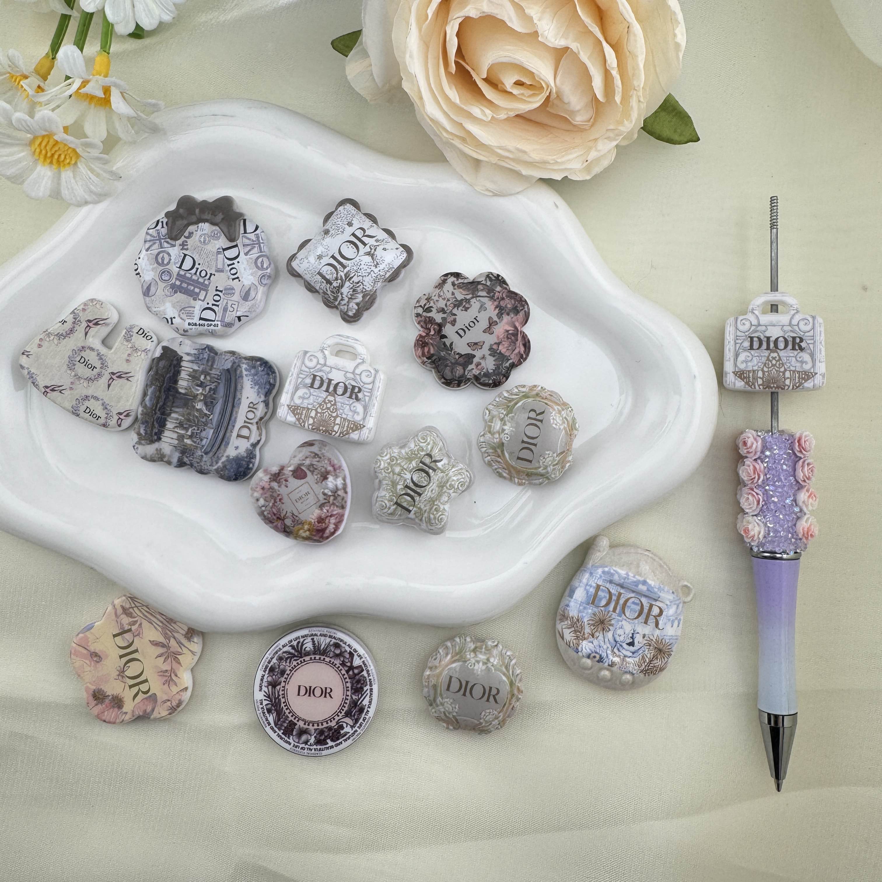 FS6882-Random Mixed Printed Acrylic Beads For Making Keychain Jewelry Making Zoe DIY Wholesale