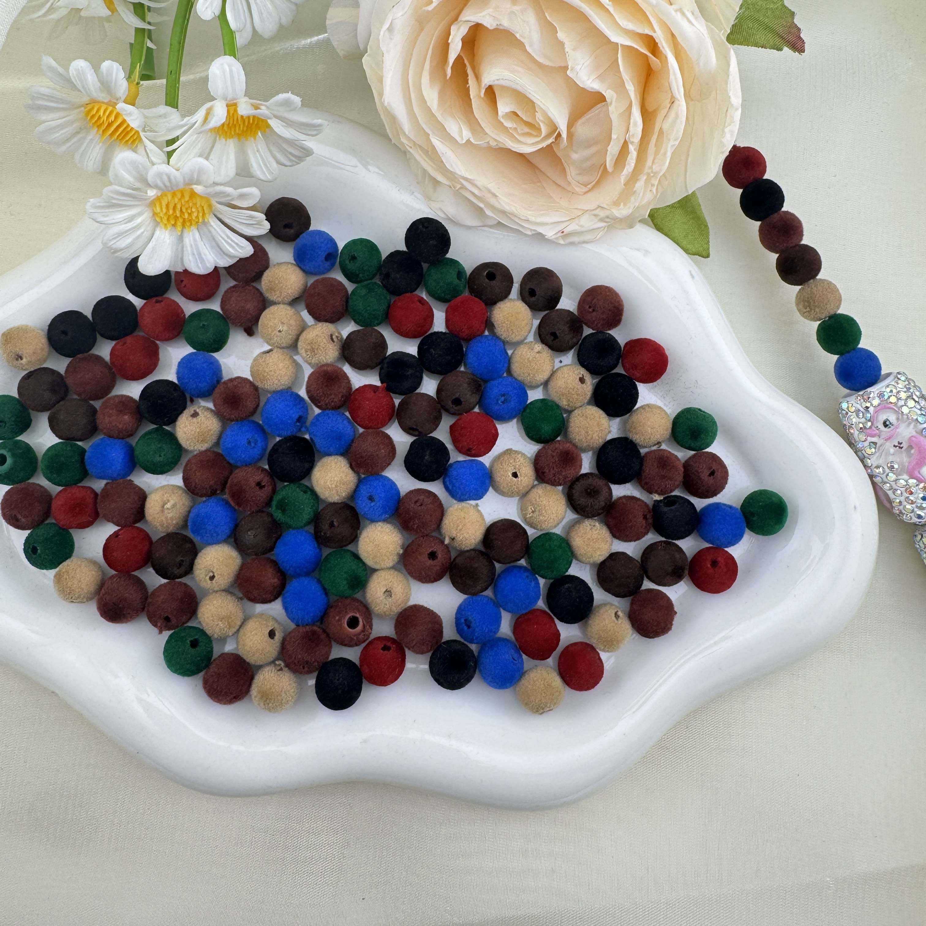FS6889-8mm Random Dark Color Mixed Flocked Acrylic Beads Fit For Beadable Pens Zoe DIY Wholesale
