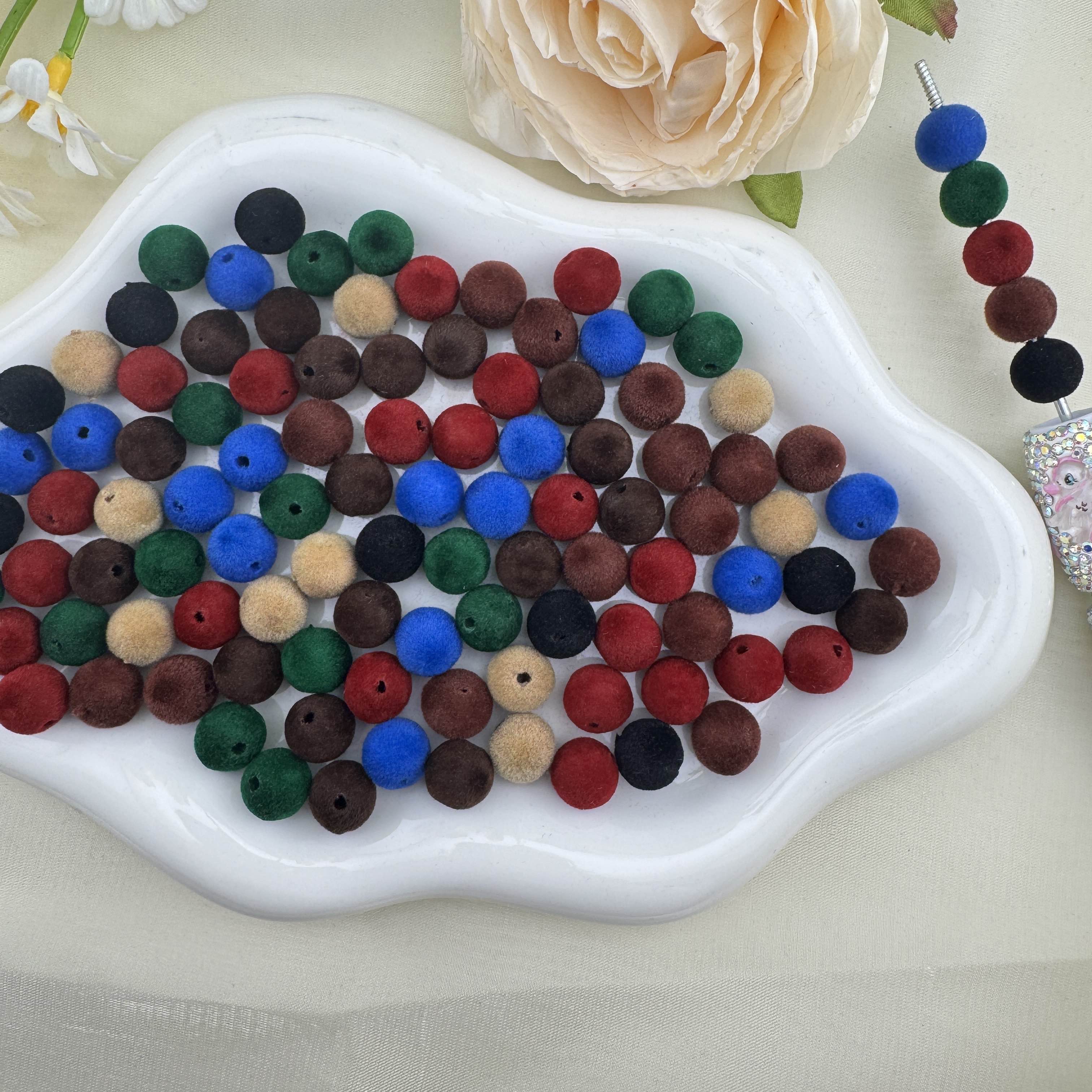 FS6890-10mm Random Dark Color Mixed Flocked Acrylic Beads Fit For Beadable Pens Zoe DIY Wholesale