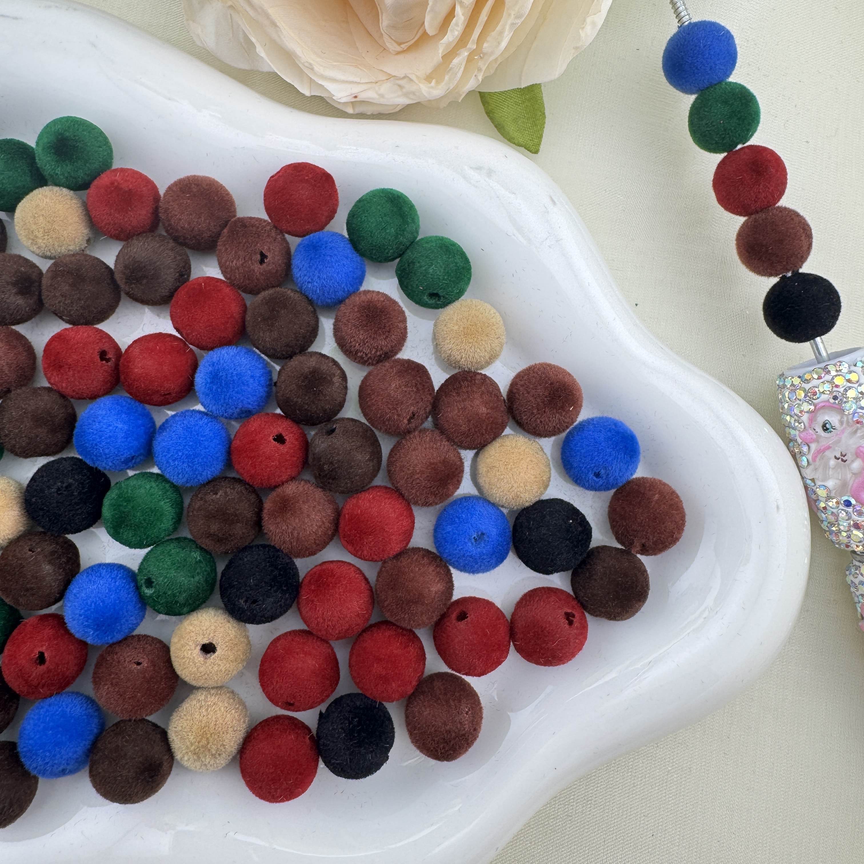 FS6890-10mm Random Dark Color Mixed Flocked Acrylic Beads Fit For Beadable Pens Zoe DIY Wholesale