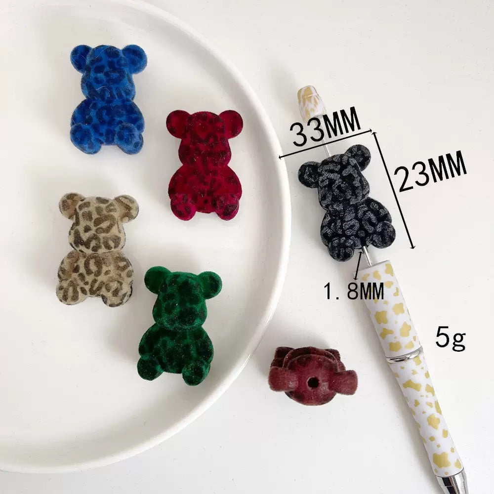 FS6893-About 33×23mm Random Mixed Dark Color Bear Flocked Acrylic Beads for DIY Jewelry Making Bracelet Necklace Crafts Zoe DIY Wholesale