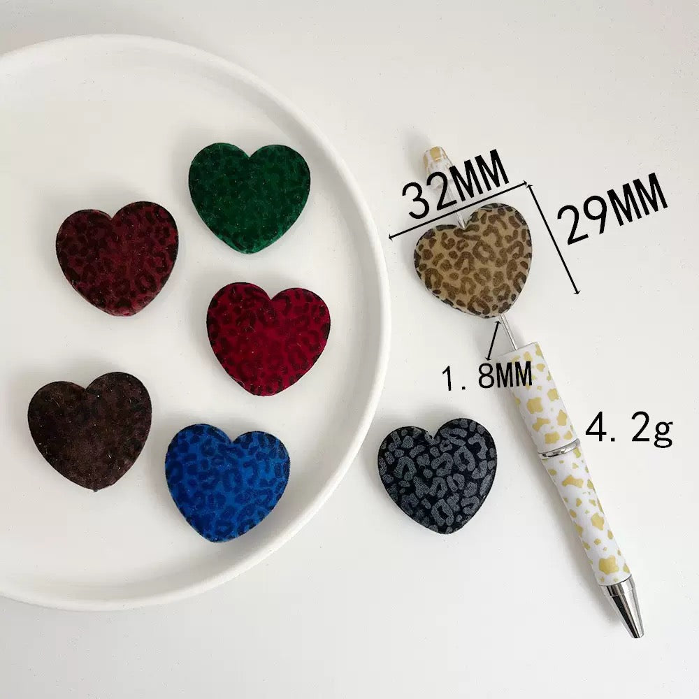 FS6894-39×22mm Random Mixed Dark Color Leopard Printed Flocked Acrylic Beads Zoe DIY Wholesale