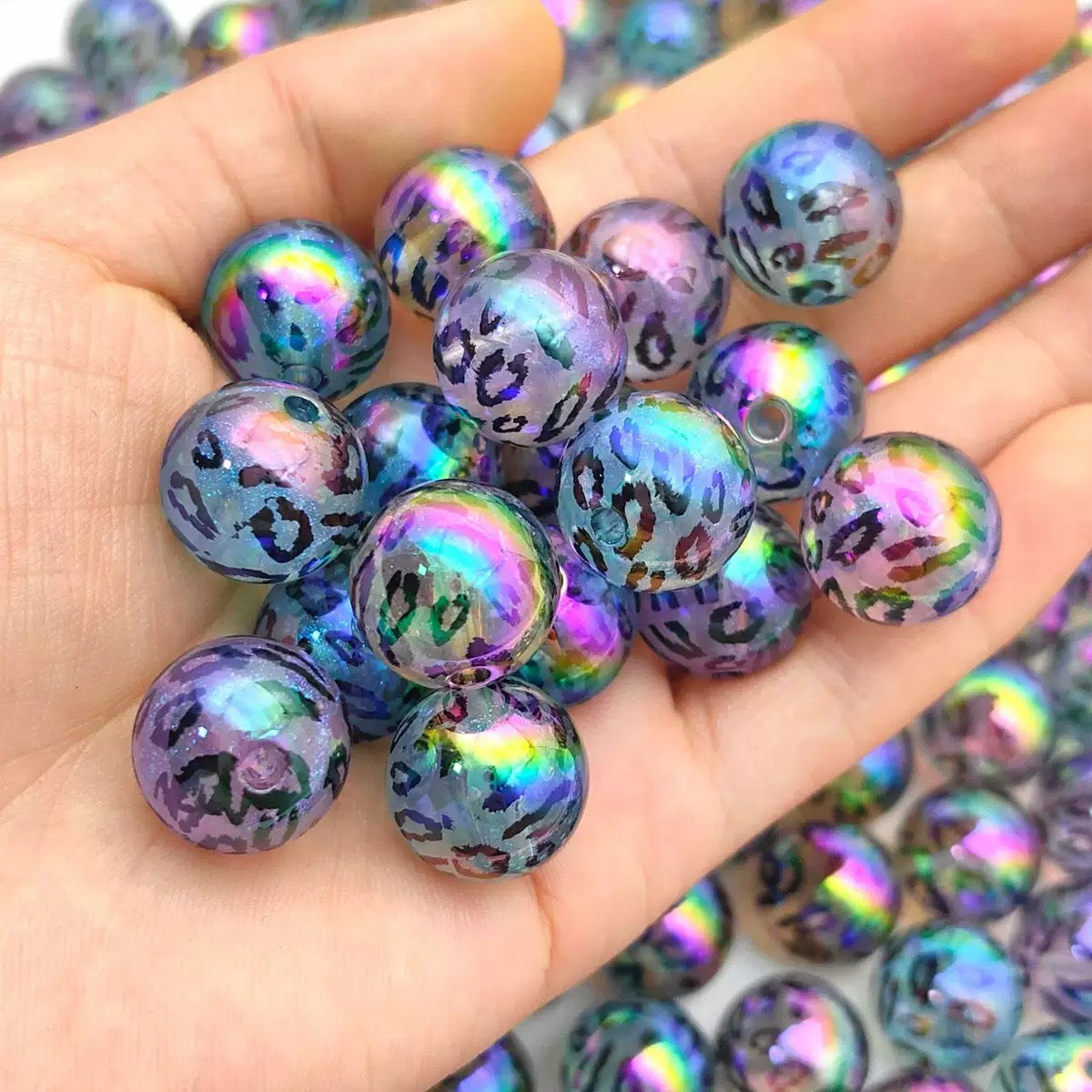 FS6896-16mm Random Mixed Glitter Luminous Leopard Printed Acrylic Beads For Making Keychain Jewelry Making Beadable Pens Making Zoe DIY Wholesale