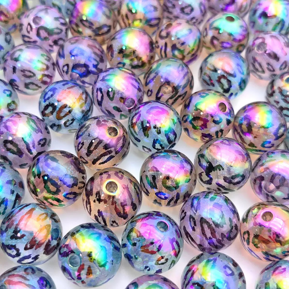 FS6896-16mm Random Mixed Glitter Luminous Leopard Printed Acrylic Beads For Making Keychain Jewelry Making Beadable Pens Making Zoe DIY Wholesale
