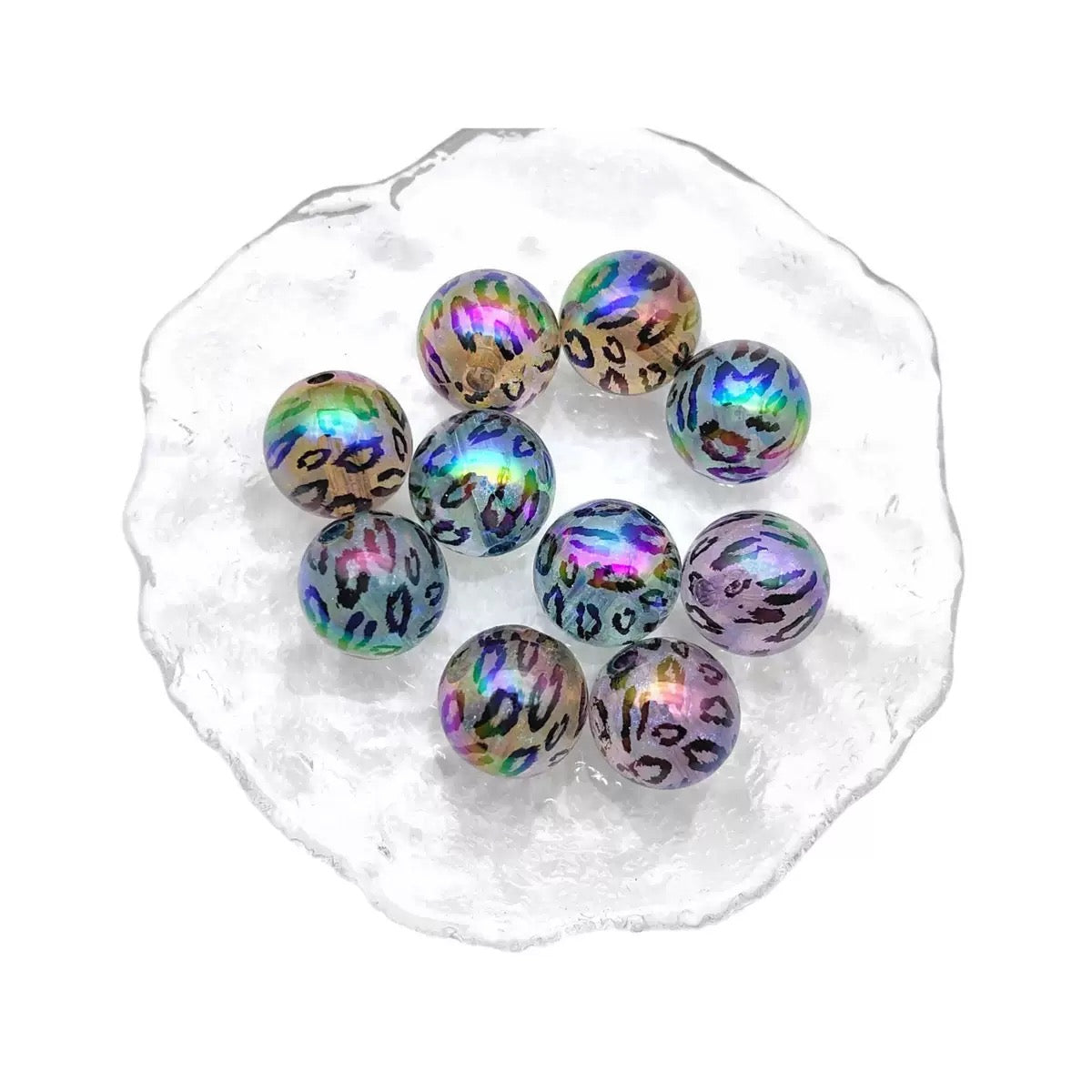 FS6896-16mm Random Mixed Glitter Luminous Leopard Printed Acrylic Beads For Making Keychain Jewelry Making Beadable Pens Making Zoe DIY Wholesale