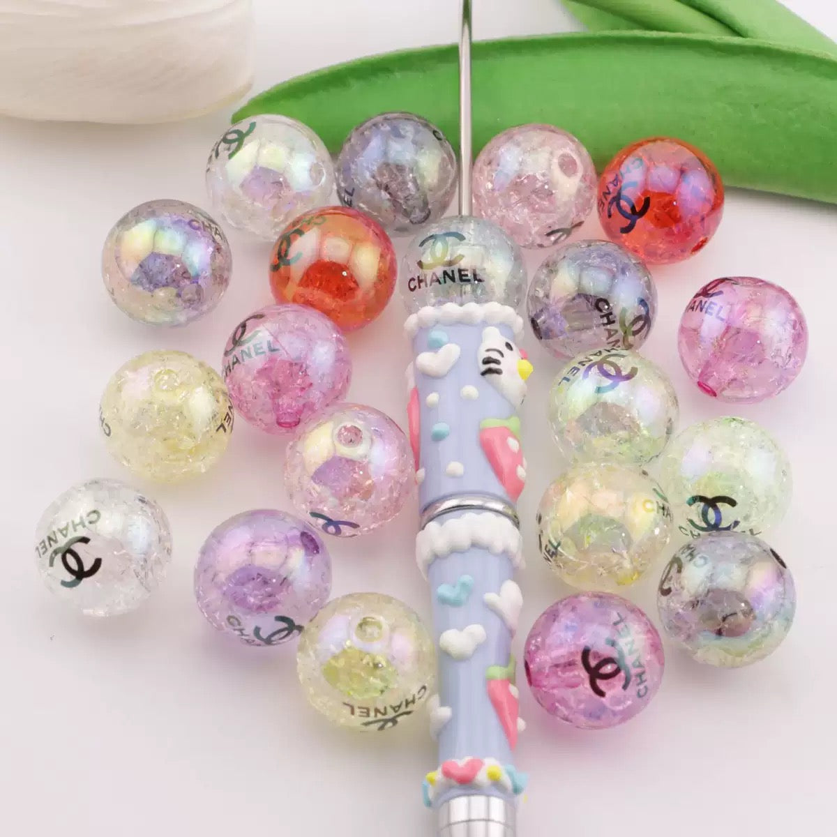 FS6330-About 16mm Mixed Printed Cracked Acrylic Beads