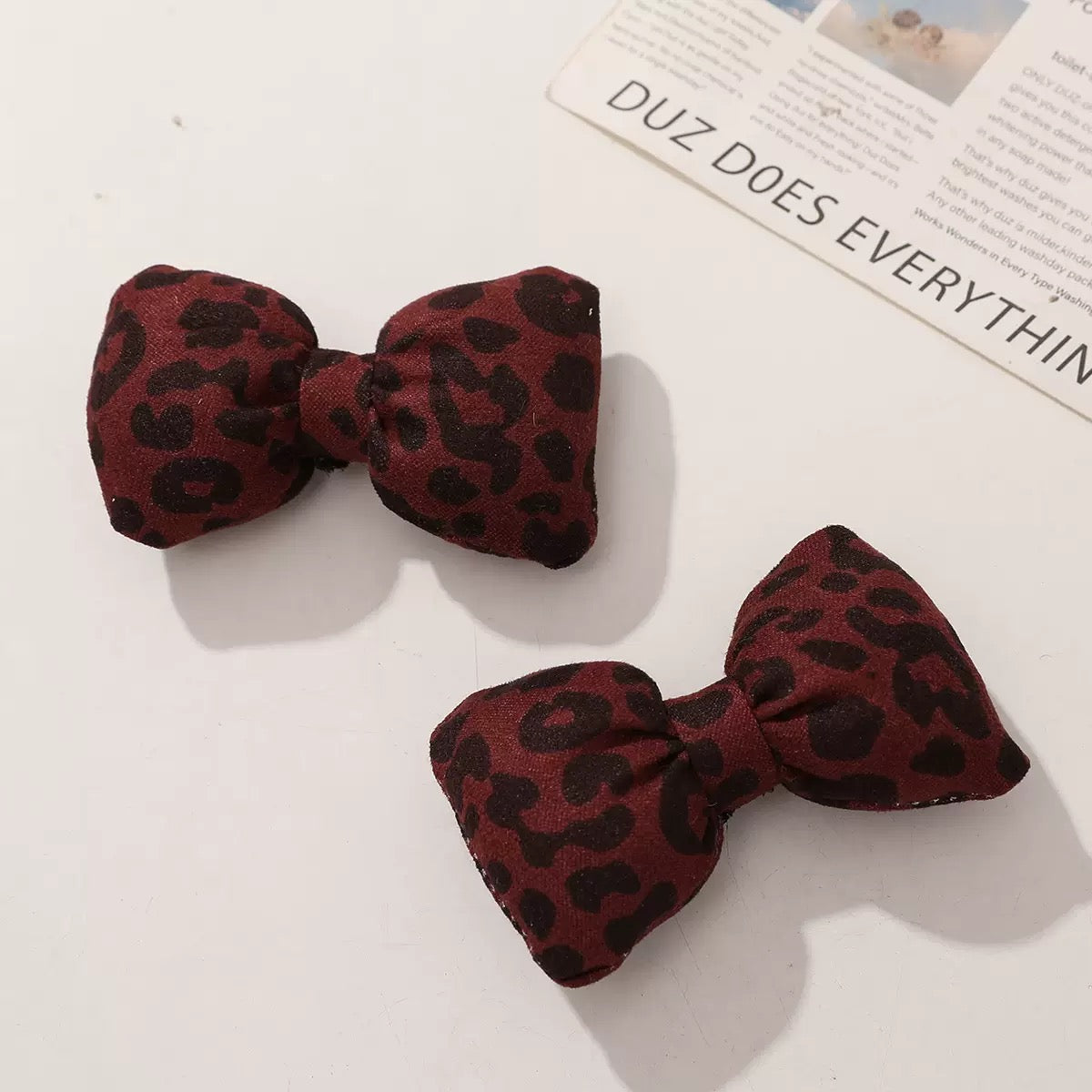 FS19142-About 6.8×4.3cm Leopard Printed Farbic Bow