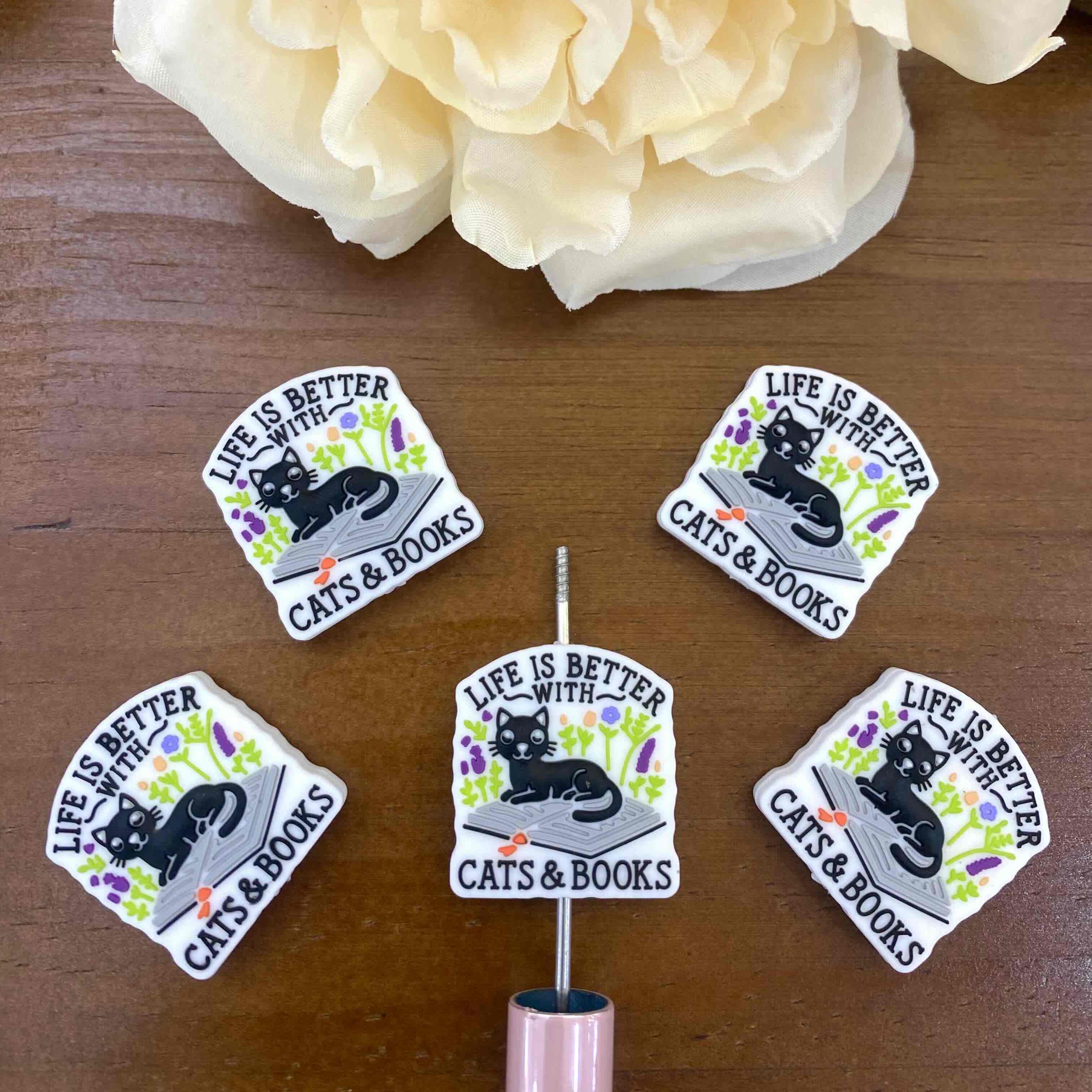 FS20141-Cats And Book Lover Flat Silicone Focal Beads