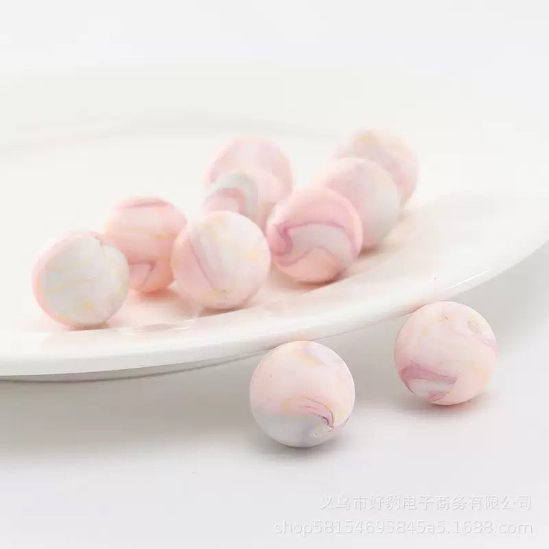 FS2548-Pink Marble Printed  #34 Silicone Beads