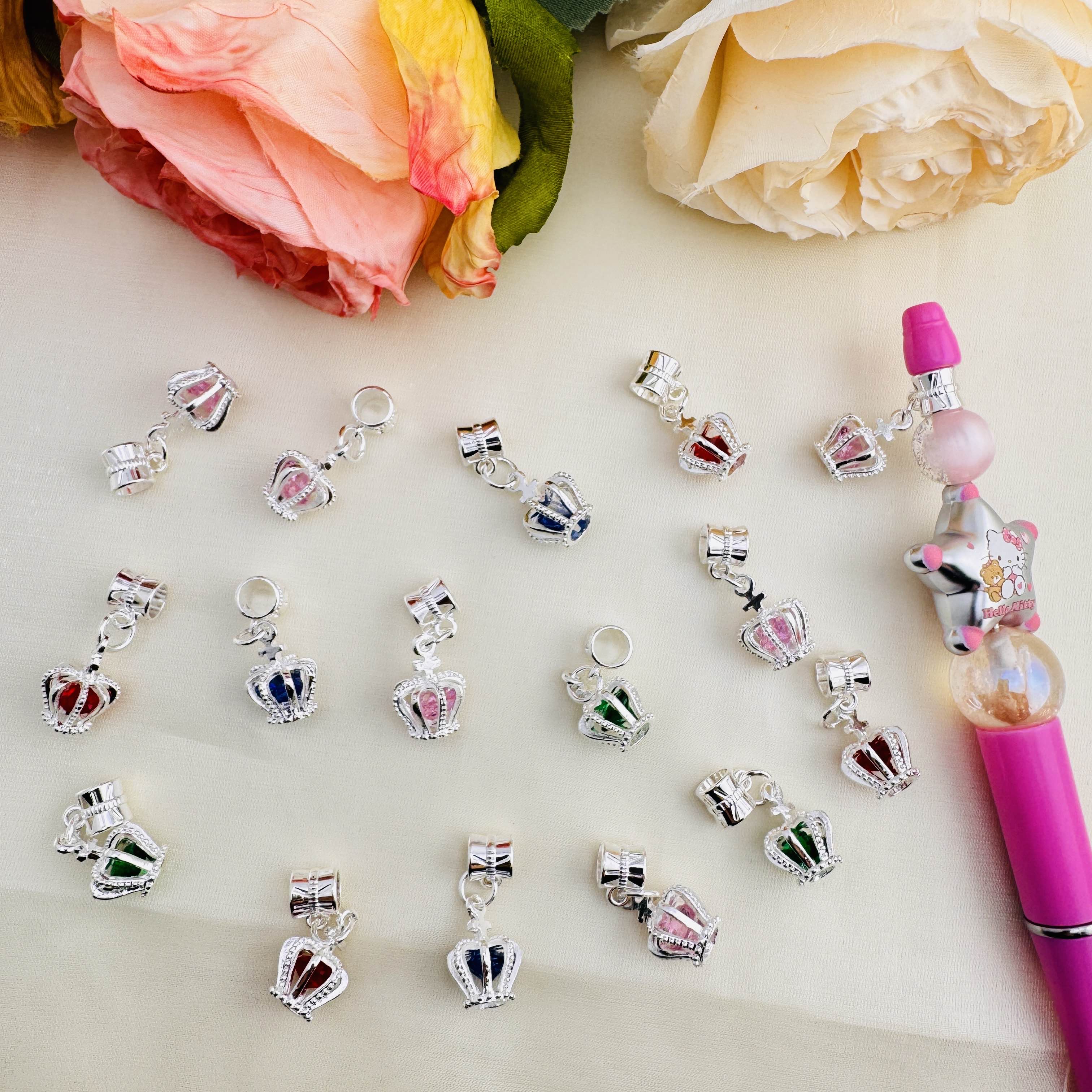 FS10434-Random Mixed Color Crown  Gem Spacer Charms For Beadable Pens Jewelry Making - Zoe DIY Wholesale
