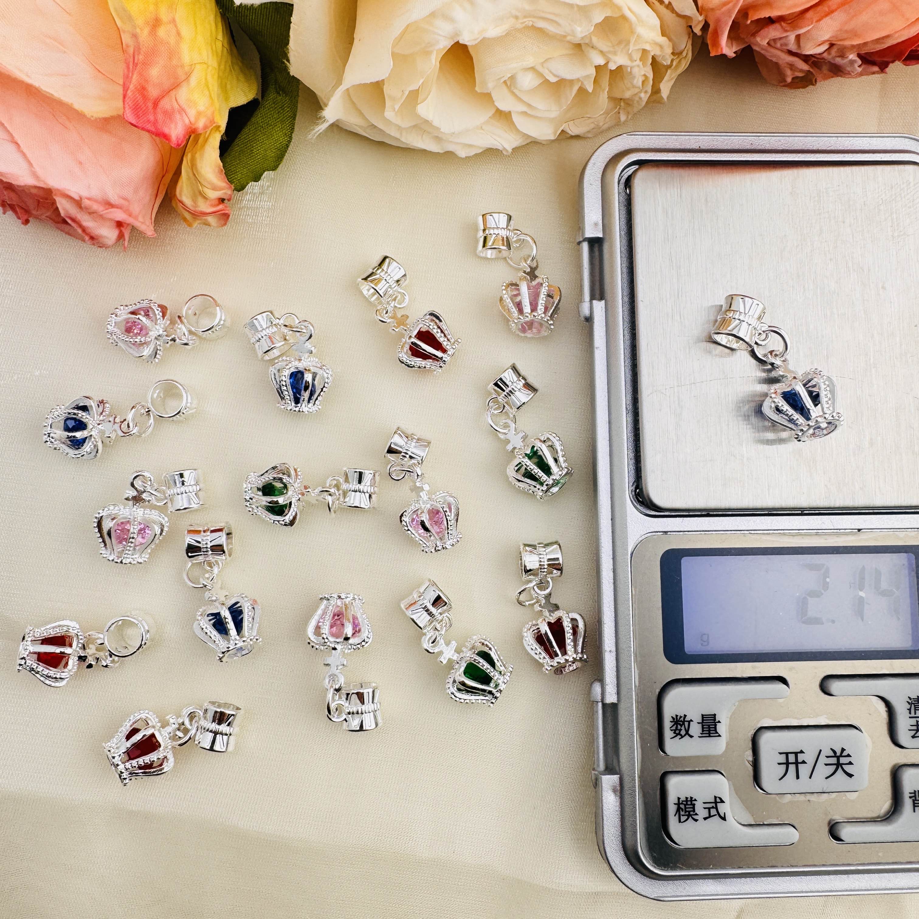 FS10434-Random Mixed Color Crown  Gem Spacer Charms For Beadable Pens Jewelry Making - Zoe DIY Wholesale