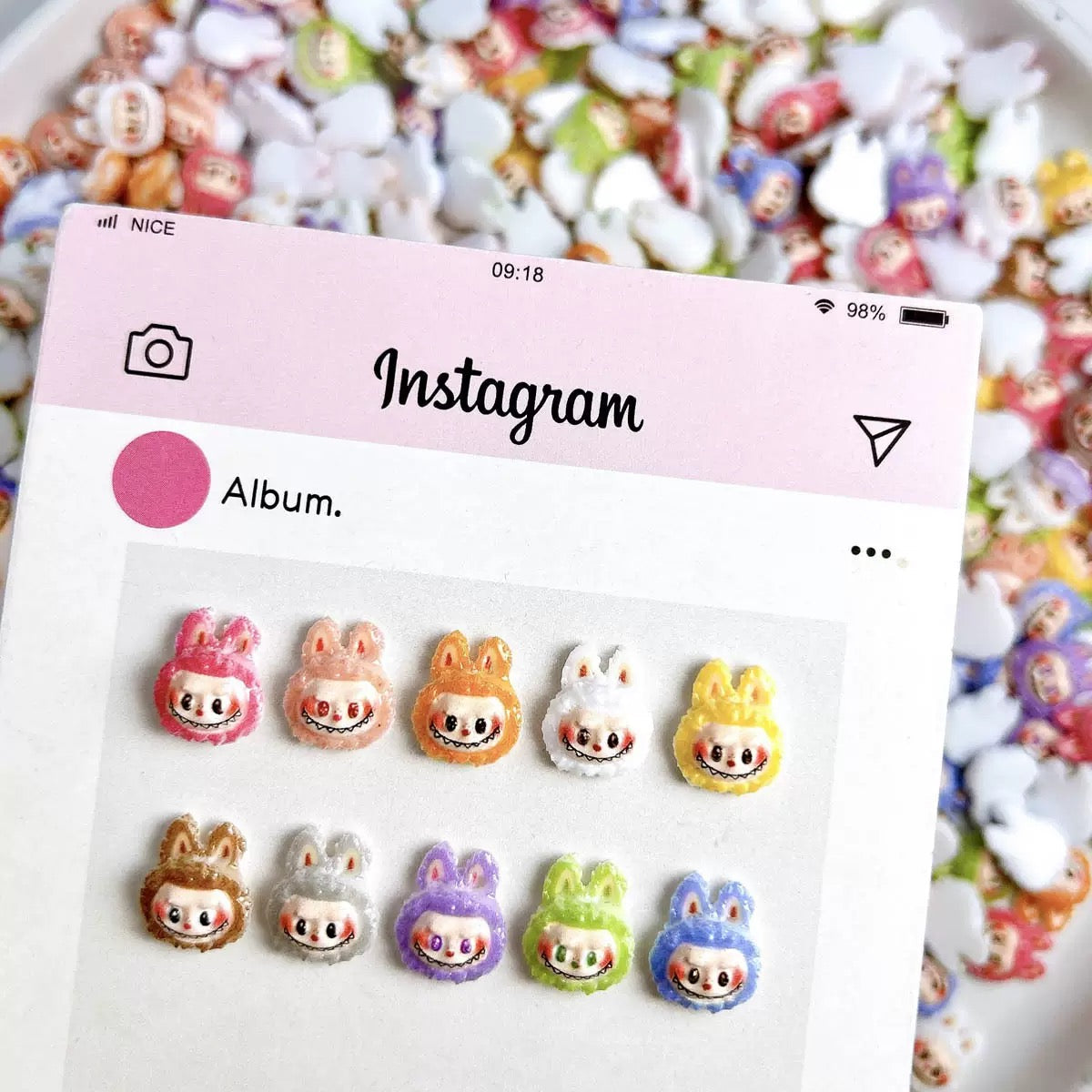 FS6460- Approximately 10mm Labubu Head Resin Nail Charms Zoe's DIY Shop