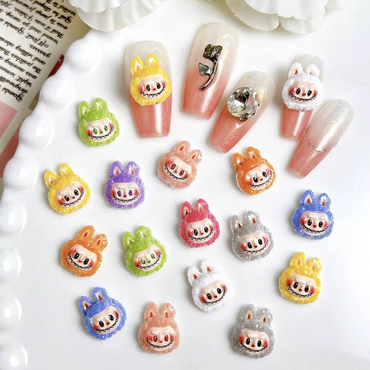 FS6460- Approximately 10mm Labubu Head Resin Nail Charms Zoe's DIY Shop