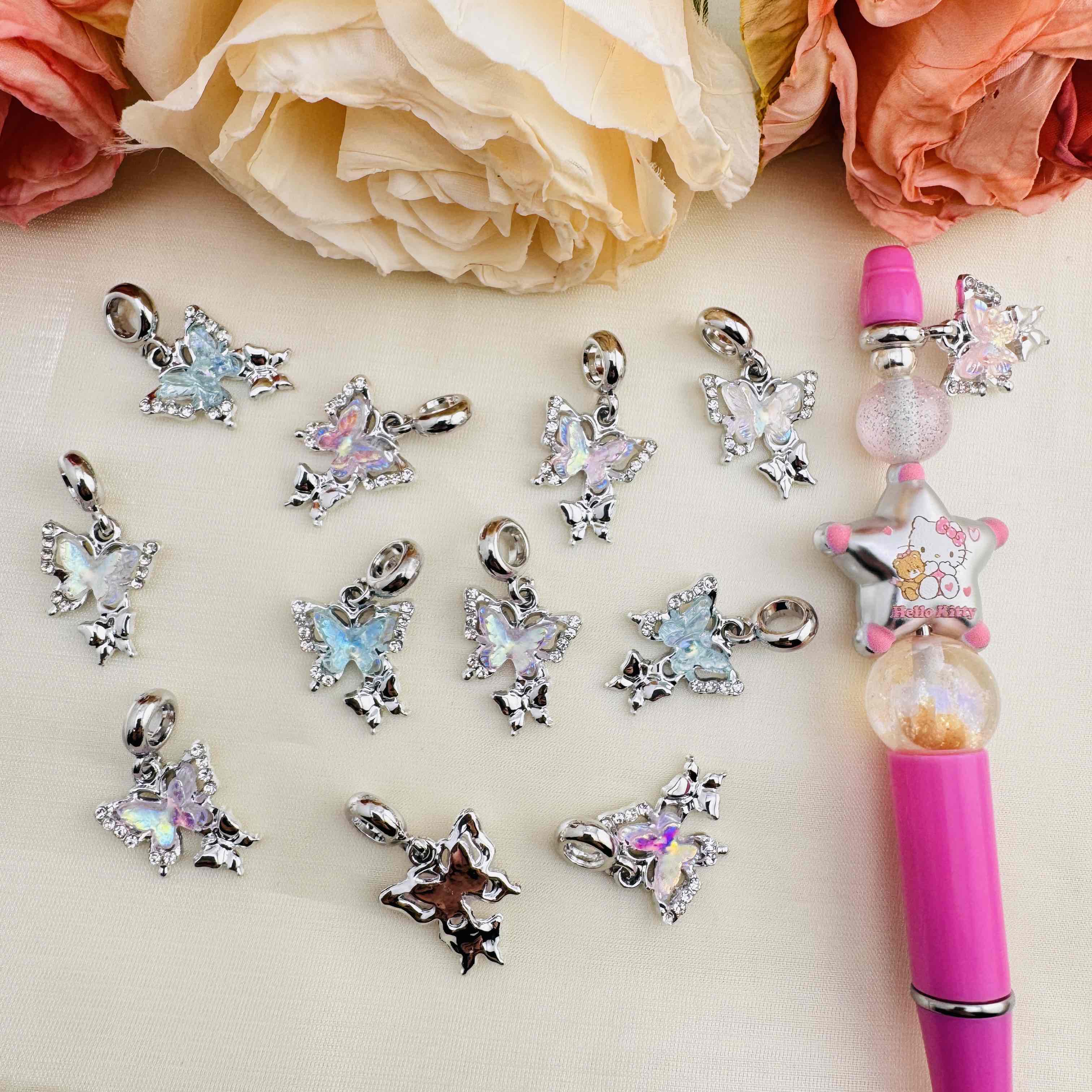 FS10439-About 17×20mm Random Mixed Color Butterfly Spacer Charms For Beadable Pens Keychain Jewelry Making - Zoe DIY Wholesale