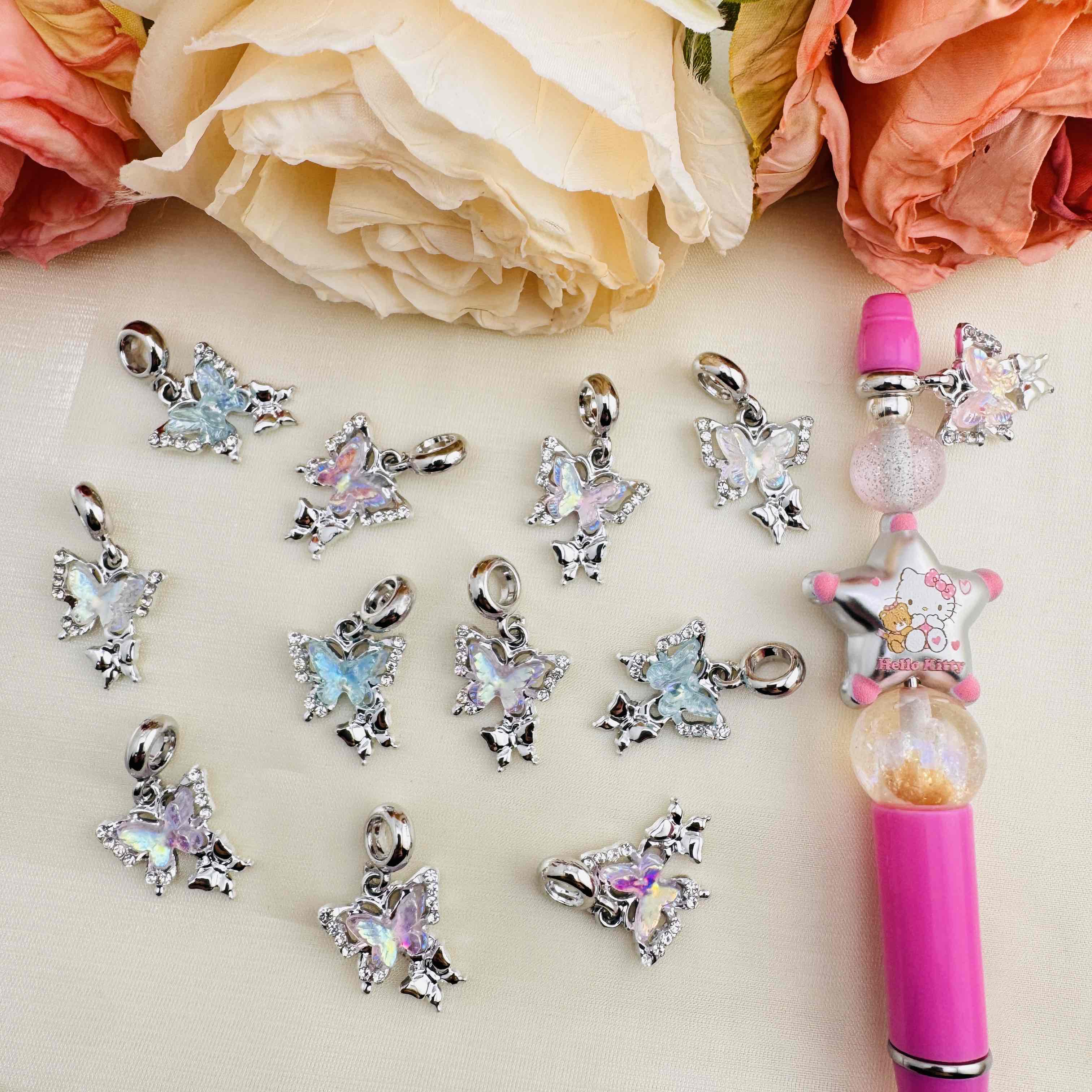 FS10439-About 17×20mm Random Mixed Color Butterfly Spacer Charms For Beadable Pens Keychain Jewelry Making - Zoe DIY Wholesale