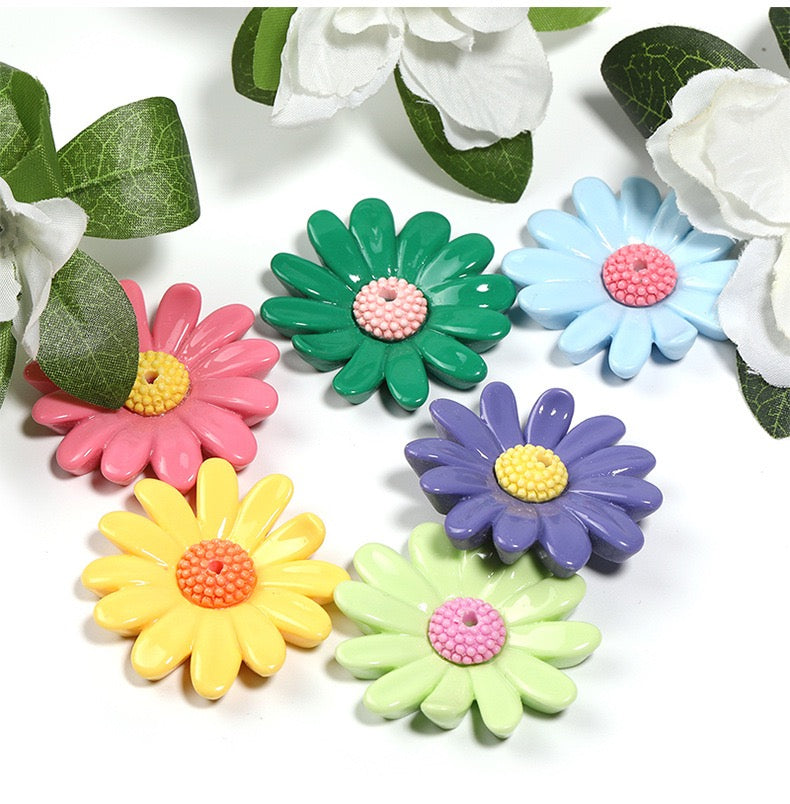 FS2314-42mm Random Mixed Color Daisy Flower Resin Beads Fit For Beadable Pens