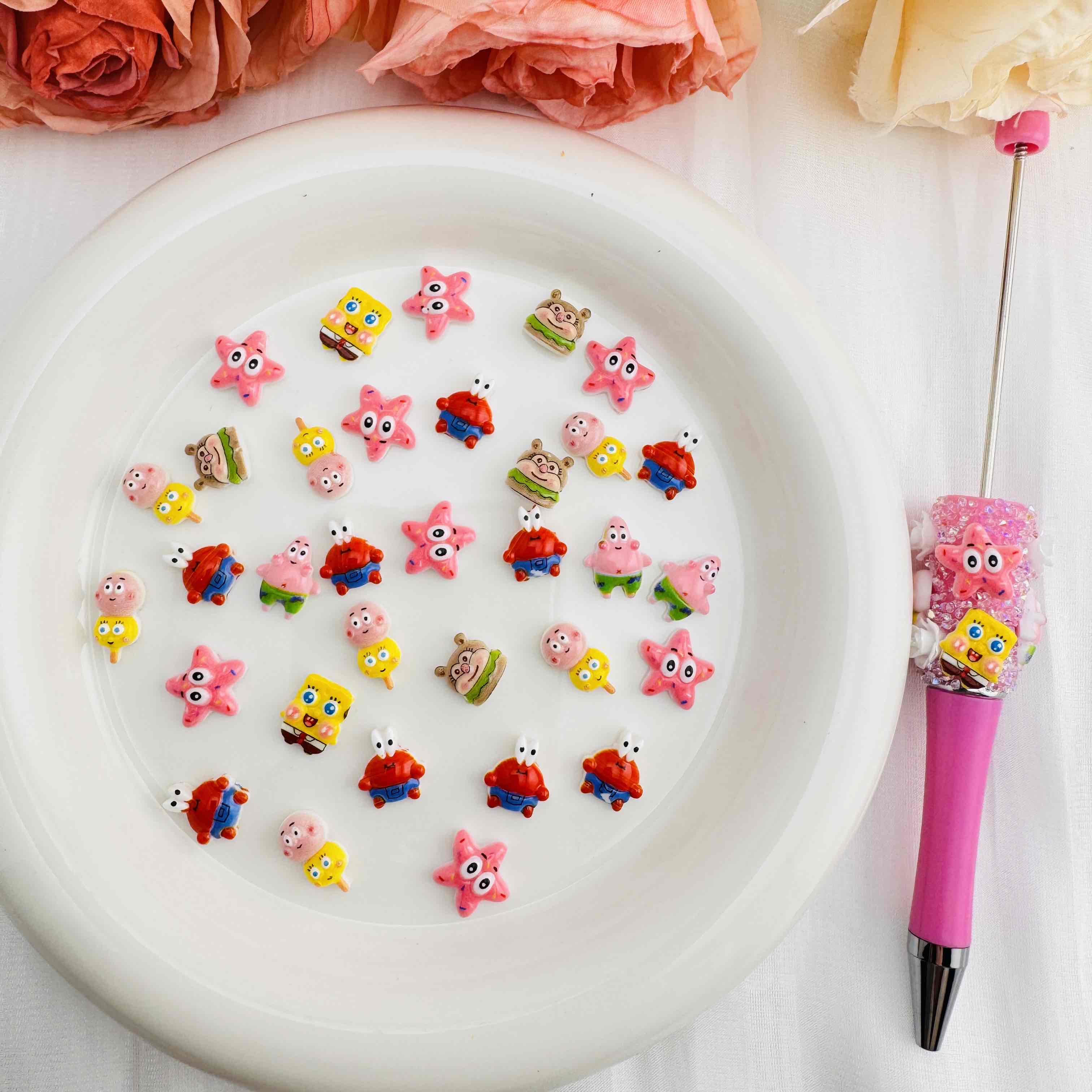 FS10681-Mixed SpongeBob Nail Charms For Making Fancy Beads Or Fancy Beadable Pens