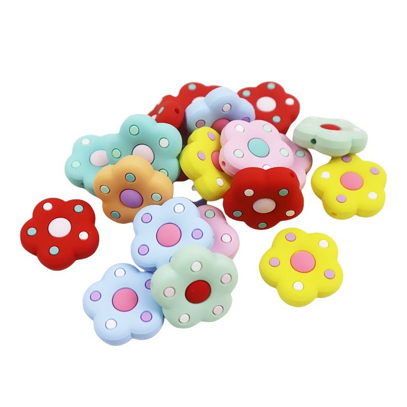 FS2356- 5 Pieces Random Mixed Color Flower Silicon Beads