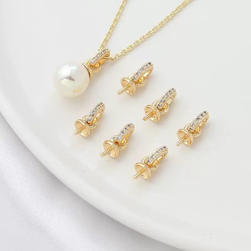 FS4038- 8mm×4mm Color-Retaining 14K Gold-Plated Diamond-Set Pendant Needle (For Half-Hole Beads) Zoe's DIY Shop