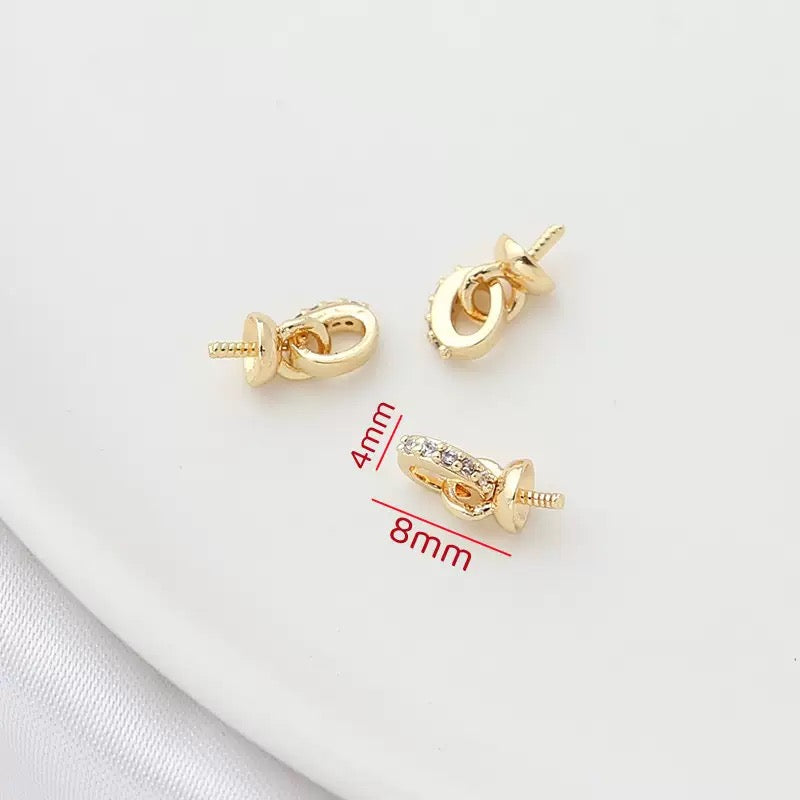 FS4038- 8mm×4mm Color-Retaining 14K Gold-Plated Diamond-Set Pendant Needle (For Half-Hole Beads) Zoe's DIY Shop