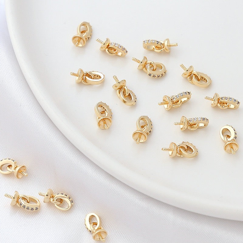 FS4038- 8mm×4mm Color-Retaining 14K Gold-Plated Diamond-Set Pendant Needle (For Half-Hole Beads) Zoe's DIY Shop
